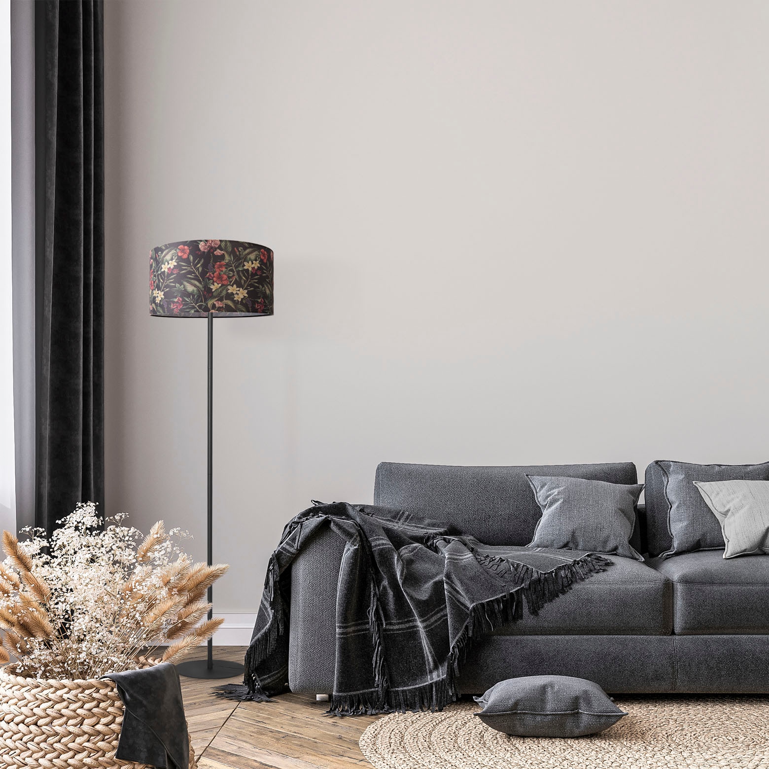 Paco Home Stehlampe »Luca Flower«, Leuchtmittel E27 | ohne Leuchtmittel, Standlampe Stoff Lampenschirm Wohnzimmer Textil Schirm Blumen Muster