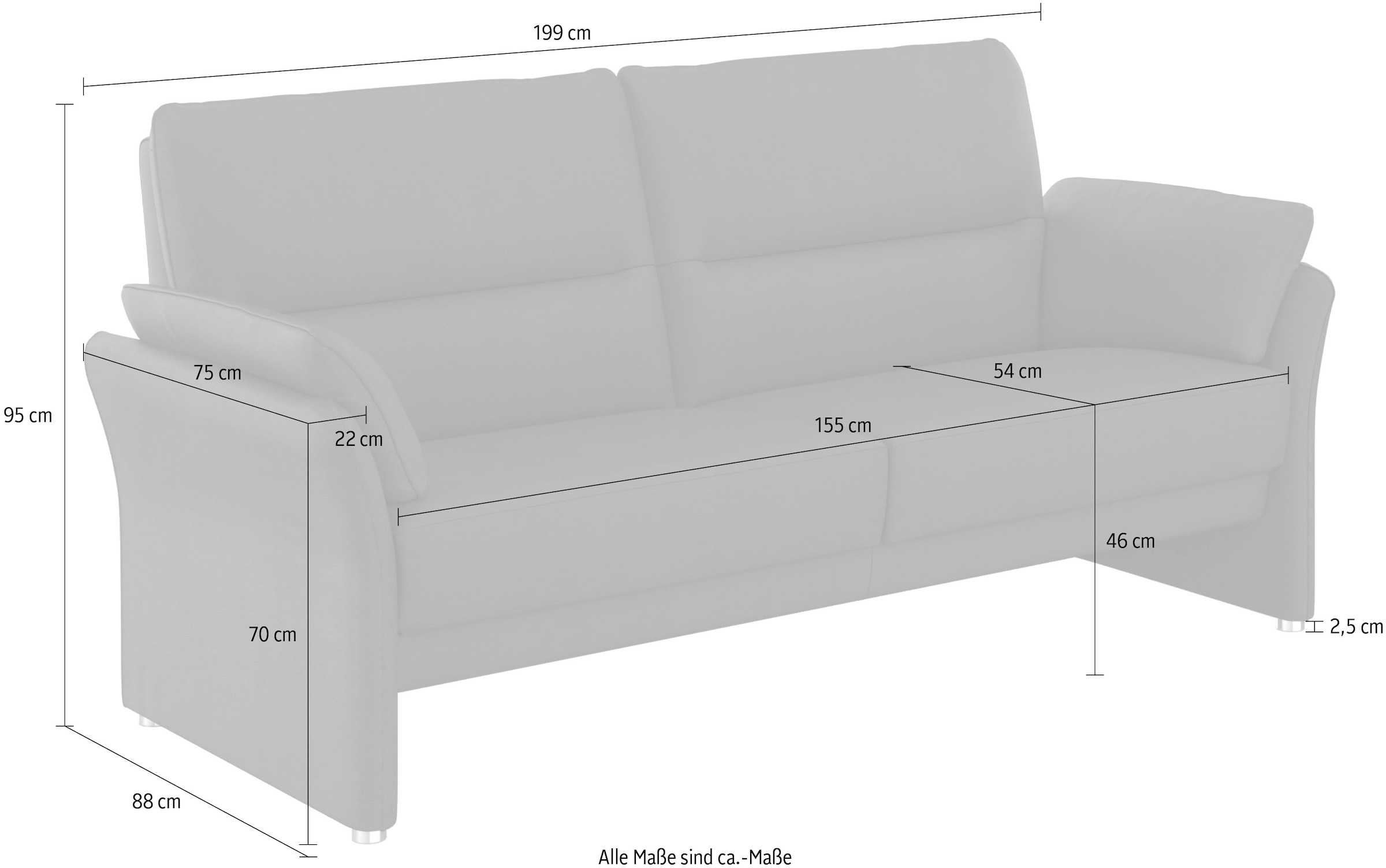 DOMO collection 2,5-Sitzer »Pina, schmale Armlehnen, mit Federkern, kompakt & elegant«, Hoher Sitzkomfort, Luxus-Microfaser Lederoptik, rot, Breite 199 cm