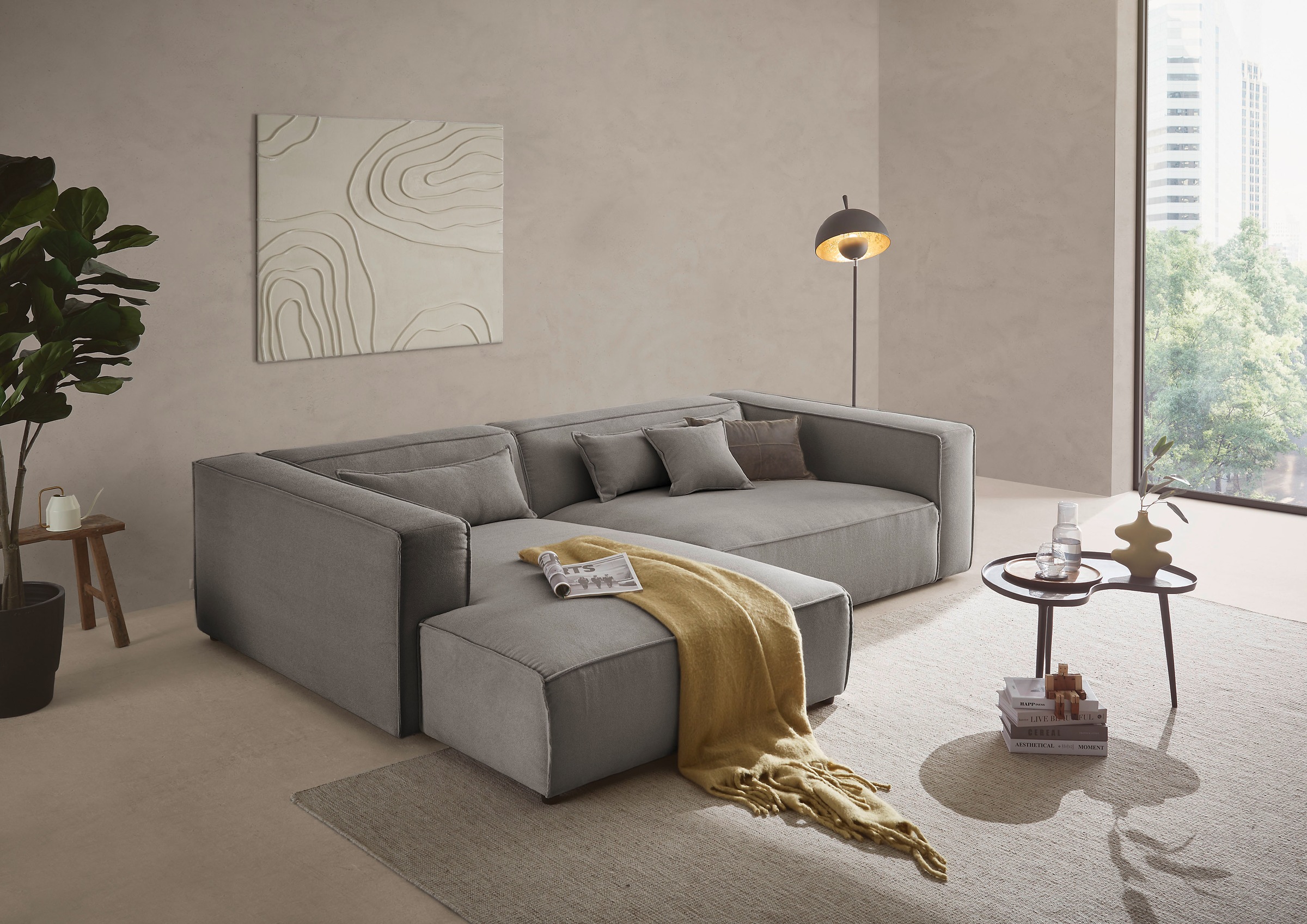 LeGer Home by Lena Gercke Ecksofa »PIARA XXL, Big-Sofa, Cord, Leinenoptik o. Strukturstoff, L-Form«, wahlweise Ottomane rechts/links, Kedernaht, extra tiefe Sitzfläche