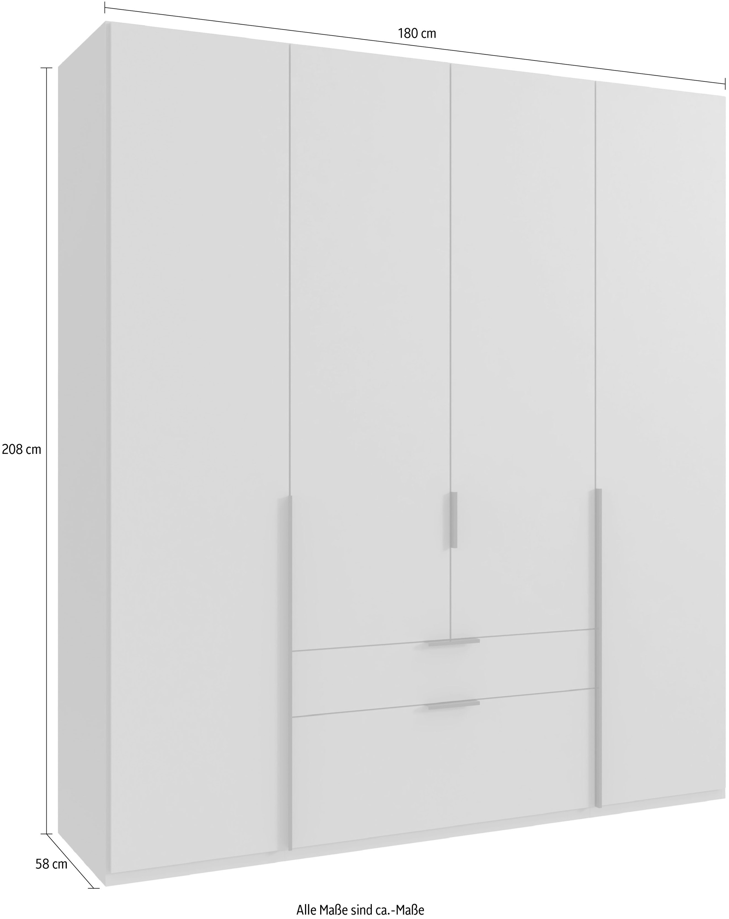 Wimex Drehtürenschrank »Mugano, 135 oder 180cm breit, 208 oder 236cm hoch, Made in Germany«, (mit langen Griffstangen aus Metall), wahlweise mit oder ohne Spiegel, mit Schubladen