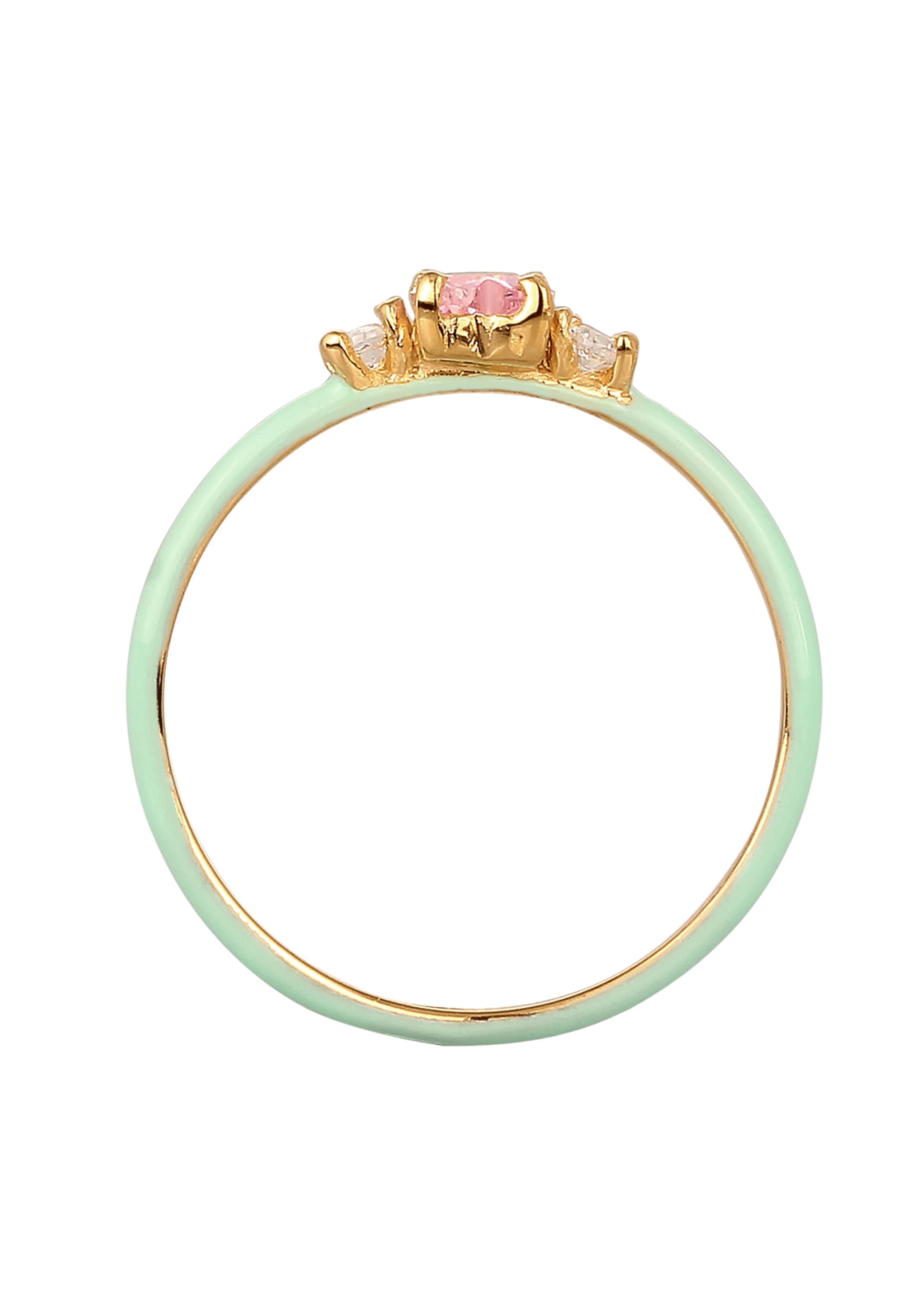 Elli Silberring »Ring Herz Zirkonia Pink Emaille 925 Sterling Silber vergoldet«