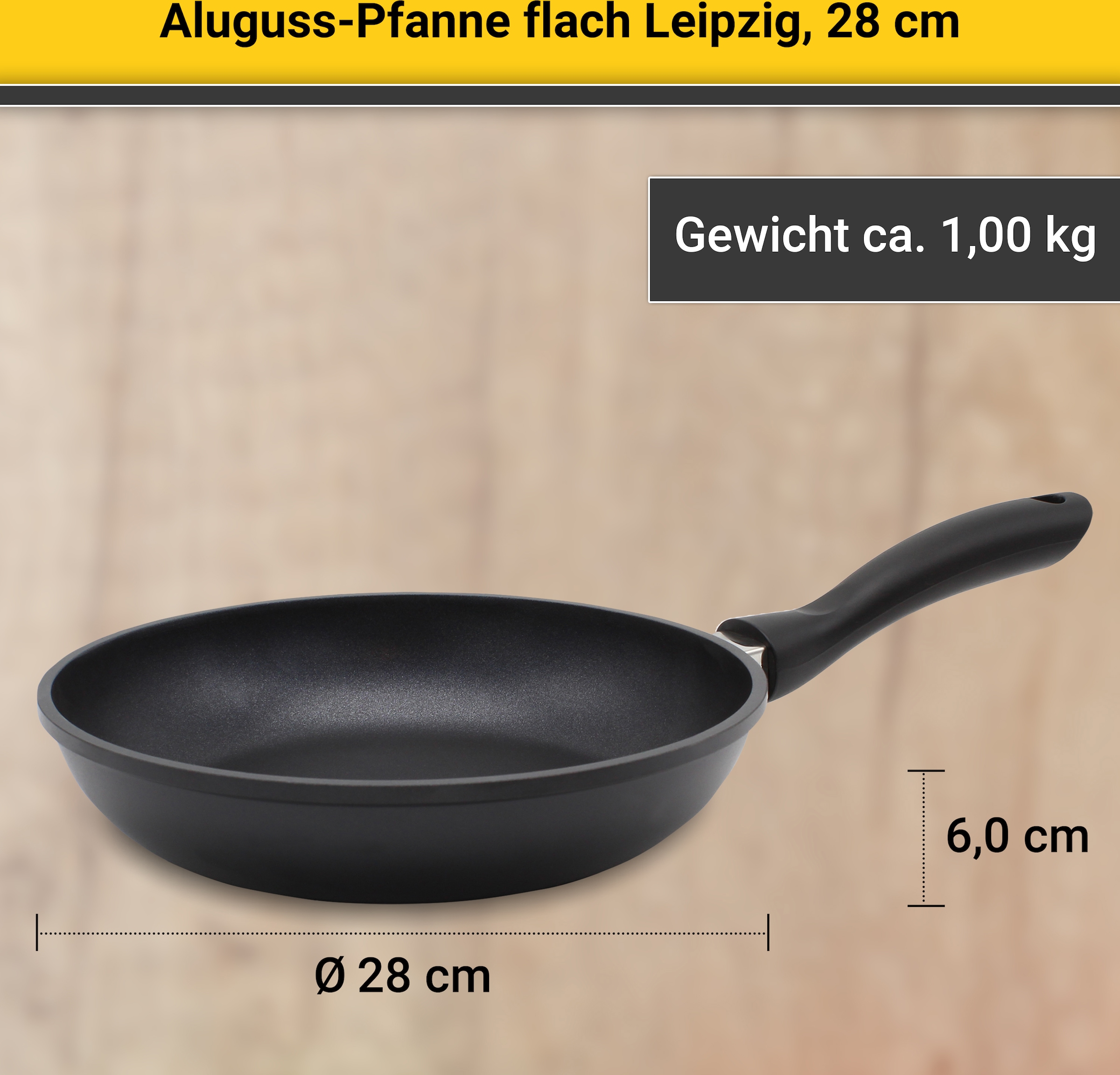Krüger Bratpfanne »Aluguss Pfanne flach LEIPZIG«, Aluminiumguss, (1 tlg.), hochwertige Antihaft-Versiegelung