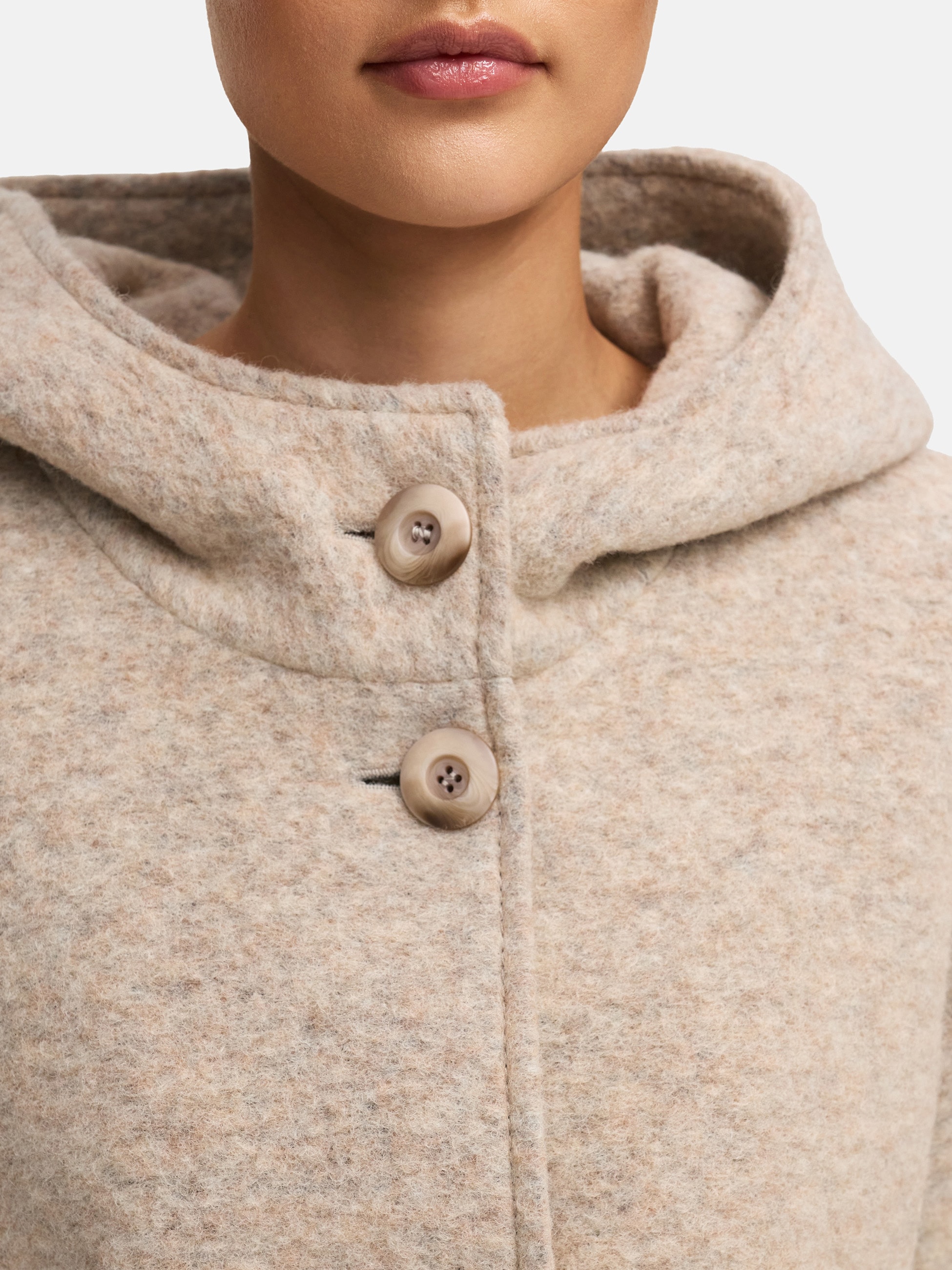 MANISA Wolljacke, mit Kapuze, Wollparka mit Kapuze und verdeckten Knöpfen