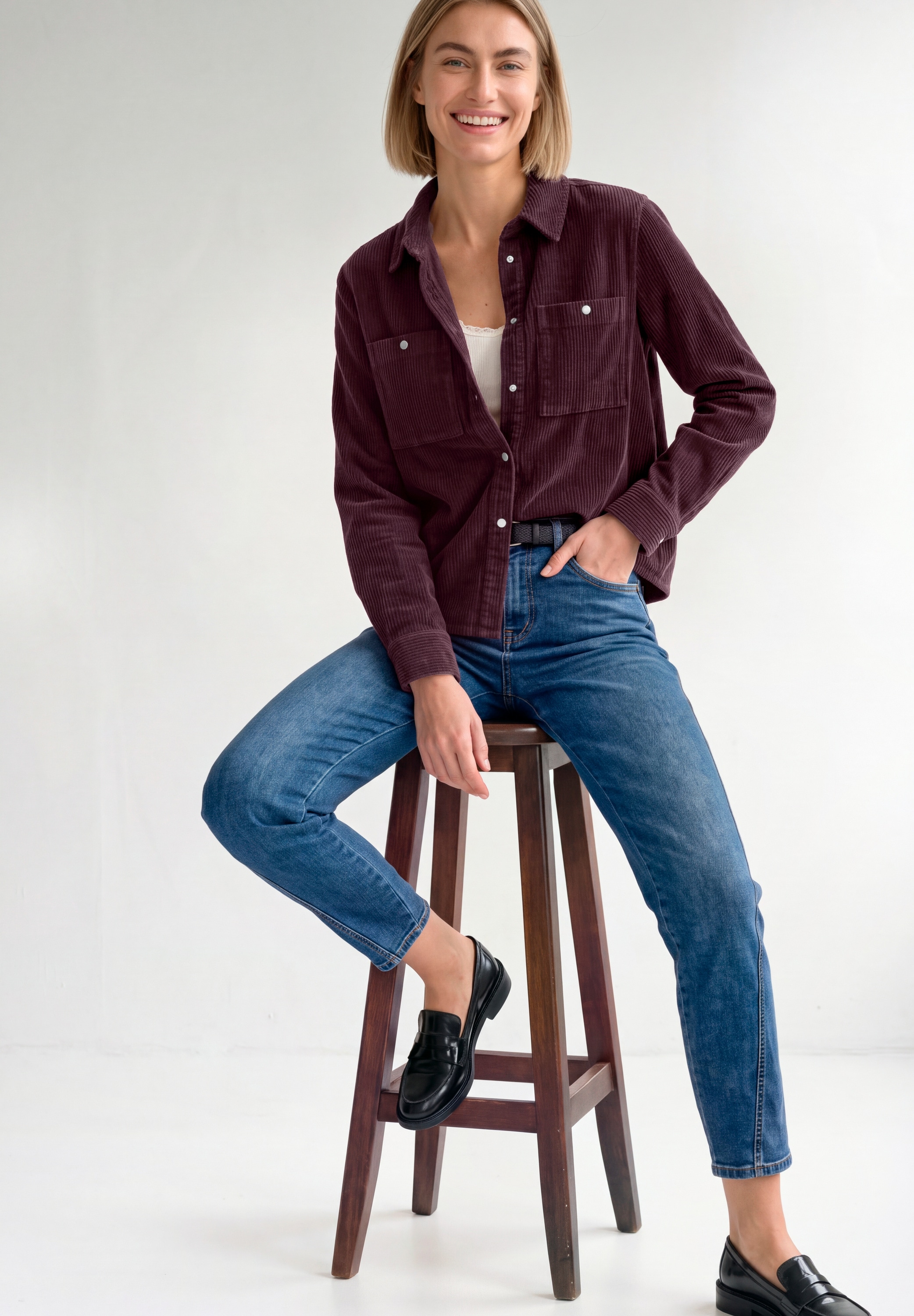 STREET ONE Langarmbluse Overshirt in Cord-Qualität / Hemdkragen