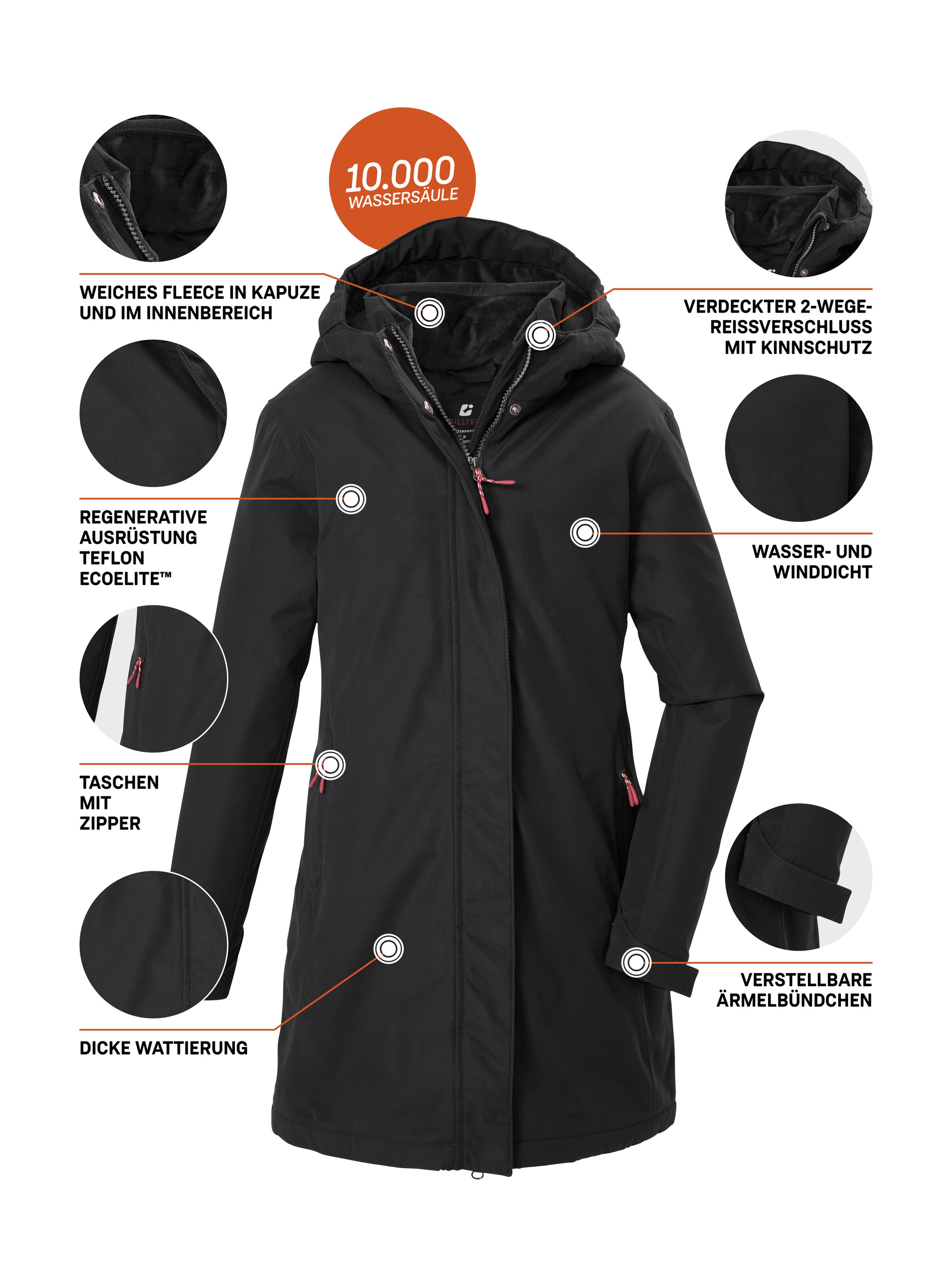 Killtec Funktionsmantel »KOW 142 GRLS CT« Wind- und wasserdichter Kinder-Wintermantel mit Fleece und Kapuze