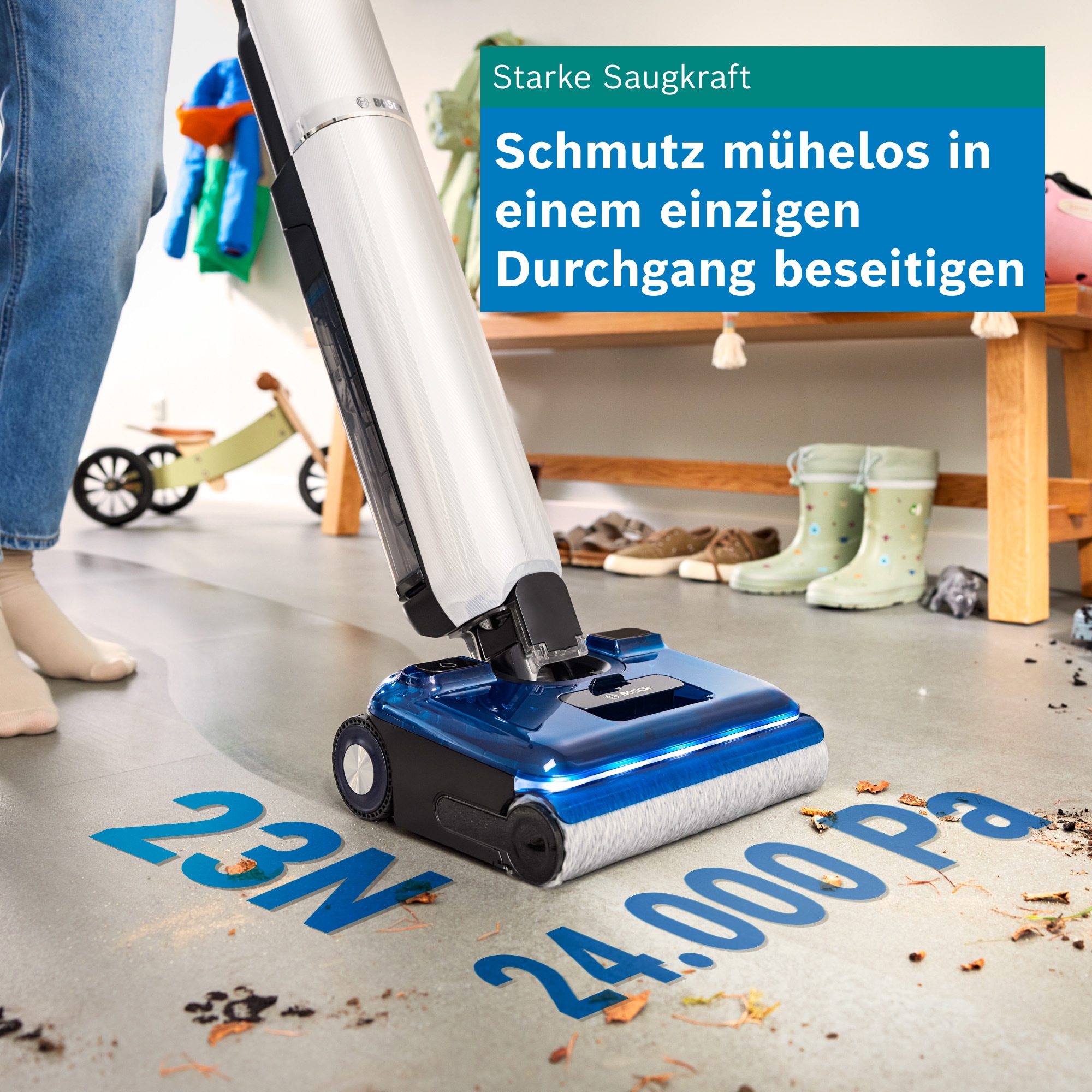 BOSCH Nass-Trocken-Sauger »OneFlow Serie 4 BHF41WM/BHF41WS, Selbstreinigung, 24.000 PA Saugkraft« Anti-Haarverwicklung, LED-Licht, Schnelltrocknung, 40 min Akku / 150m²