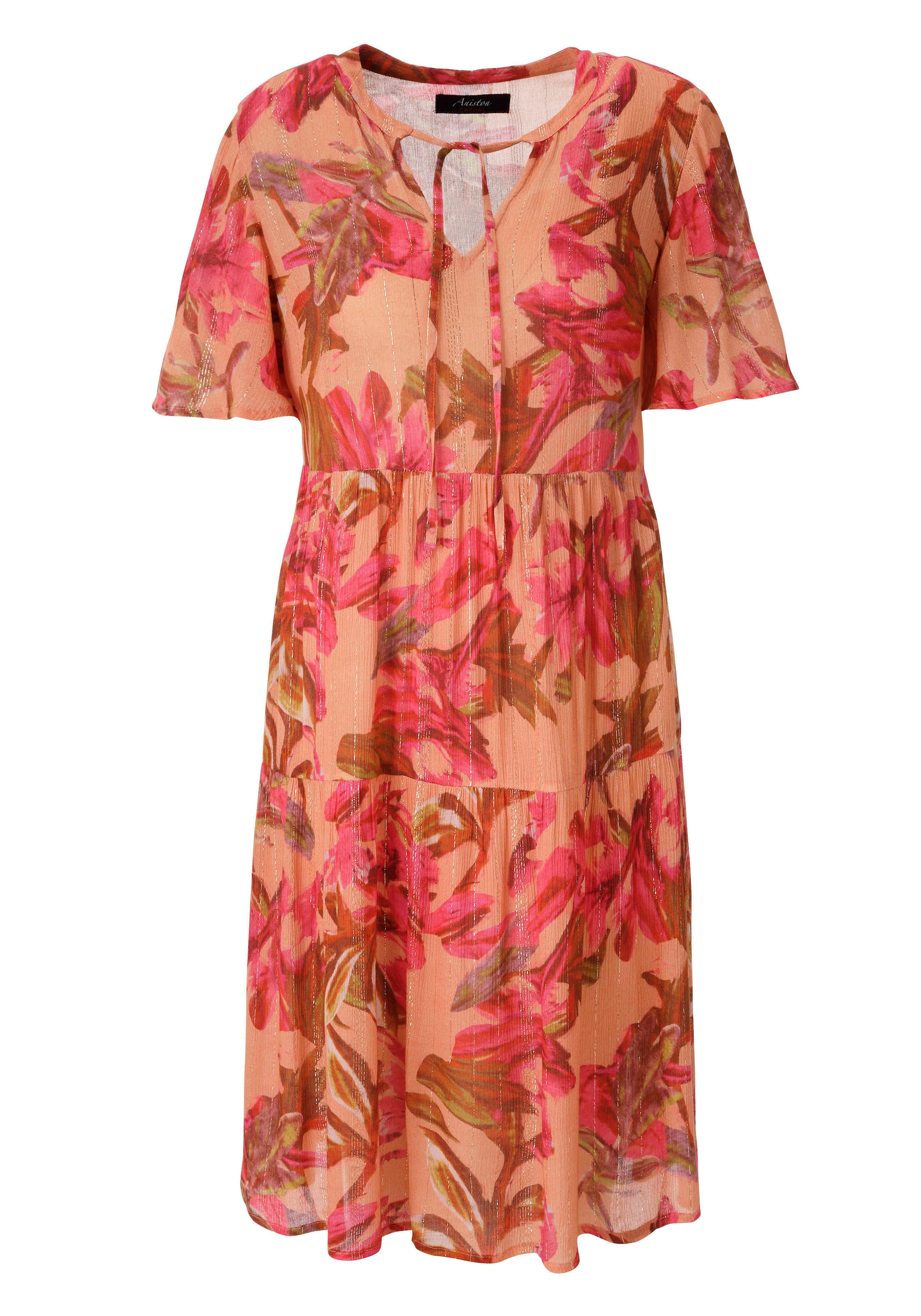 Aniston CASUAL Sommerkleid mit fantasievollen Blumendruck und Glitzerfäden - NEUE KOLLEKTION