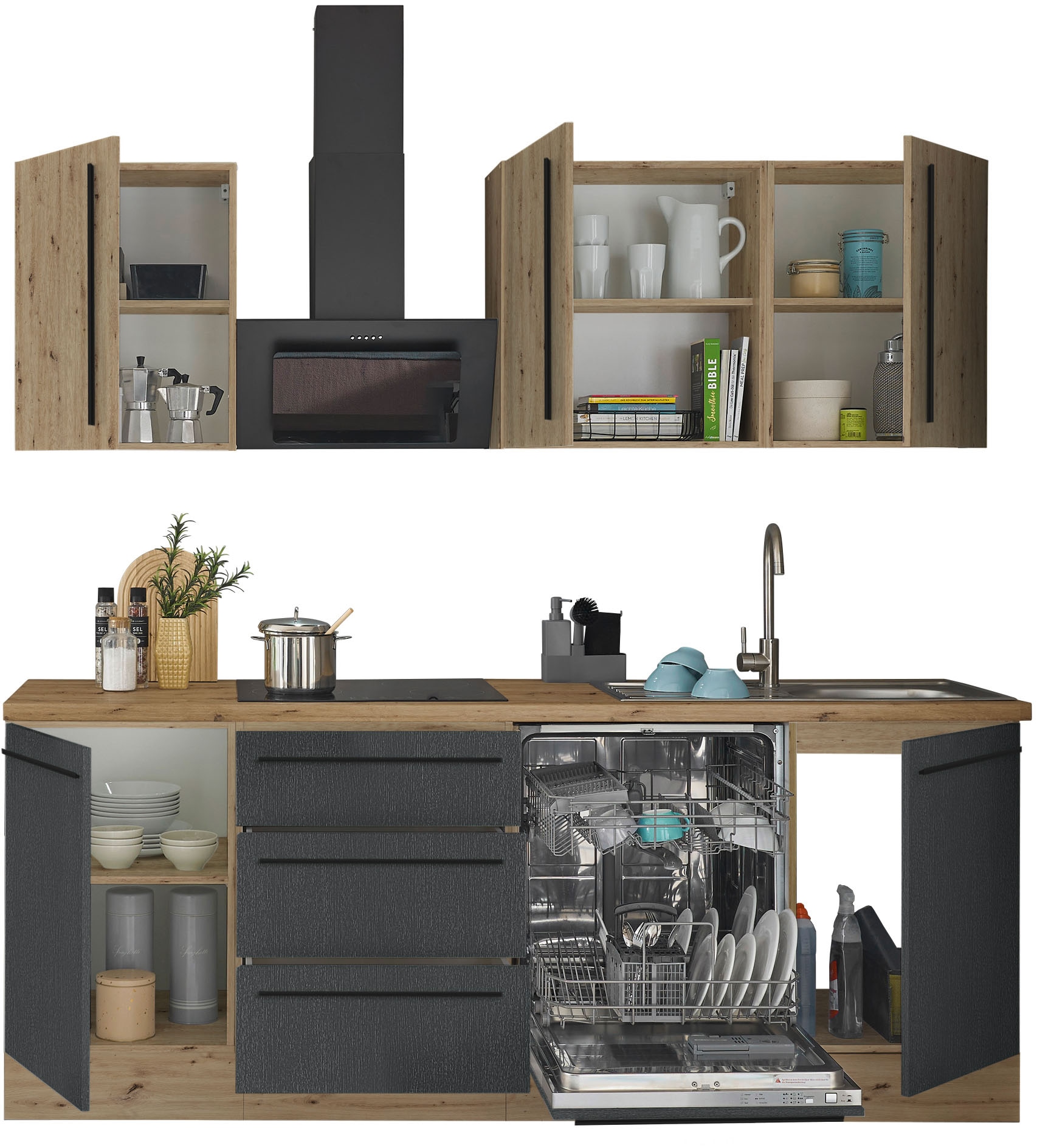KOCHSTATION Küchenzeile »Florida«, Breite 220 cm, Softclose für Türen und Schubkästen, ohne E-Geräte