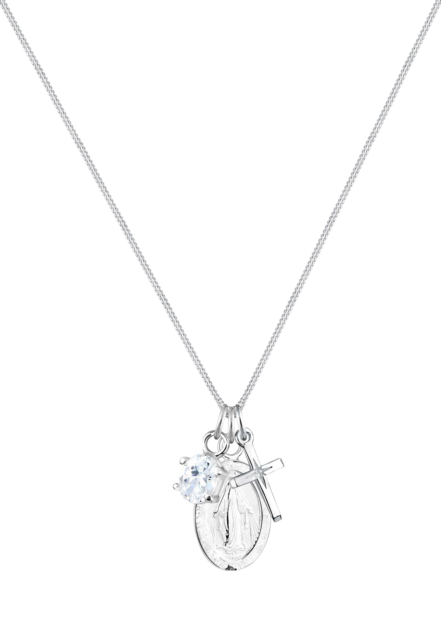 Elli Silberkette »Halskette Kreuz Marienbild Solitär Zirkonia 925 Silber«