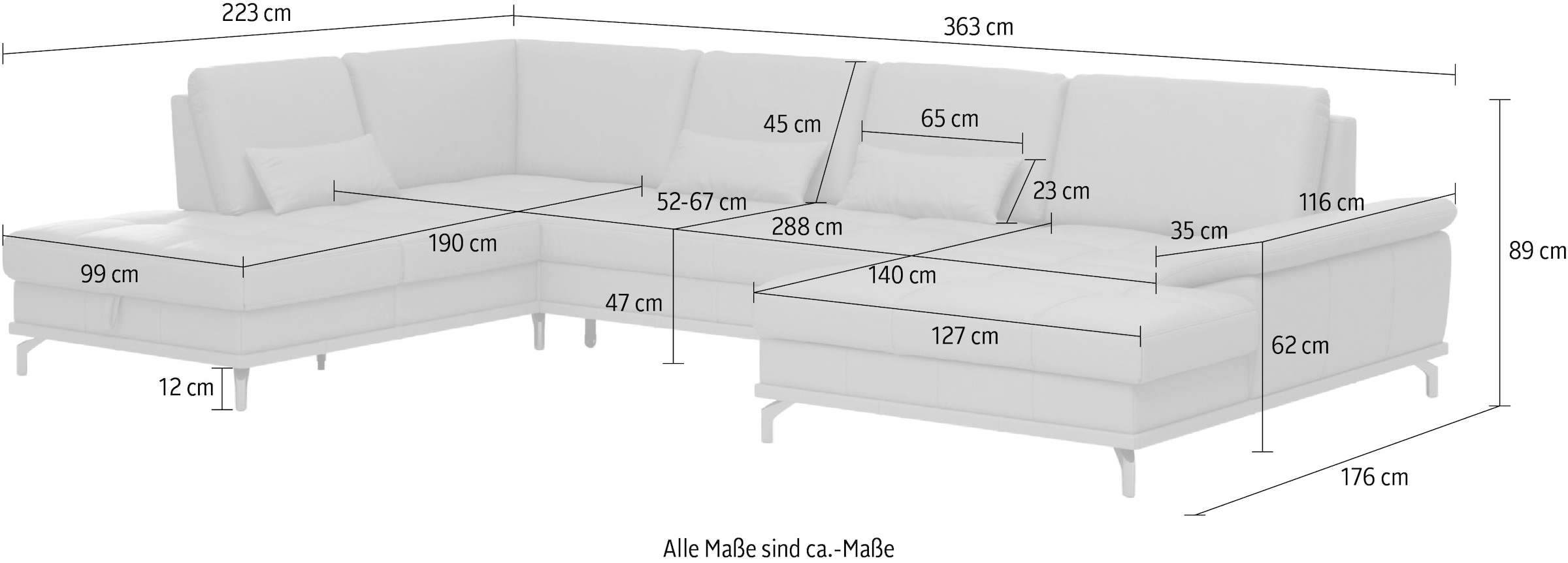 OTTO home Wohnlandschaft »Costello U-Form, Sitztiefen- & Armteilverstellung, 3 Nierenkissen« optional Schlaffunktion & Stauraum, Federkern, Leder