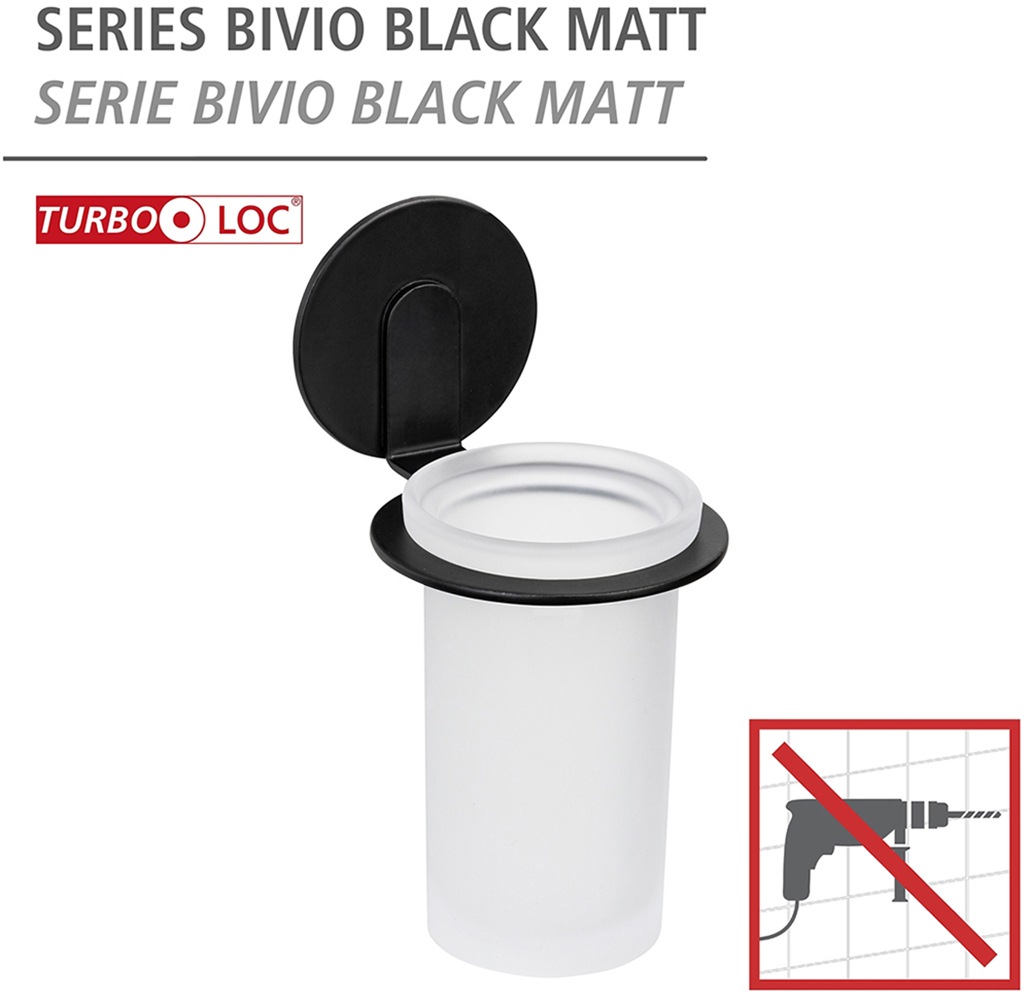 WENKO Zahnputzbecher »Turbo-Loc® Modell Bivio«, mit Wandhalterung ohne Bohren, Aluminium, satiniertes Glas