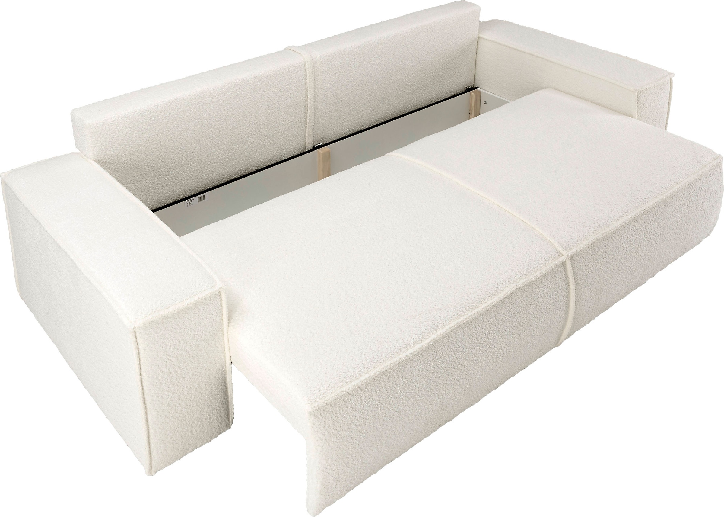 andas 3-Sitzer »FINNLEY Schlafsofa 257 cm, Schlaffunktion mit Bettkasten (200/136cm)«, in Aqua Clean-Bouclé, Struktur fein u. Cord