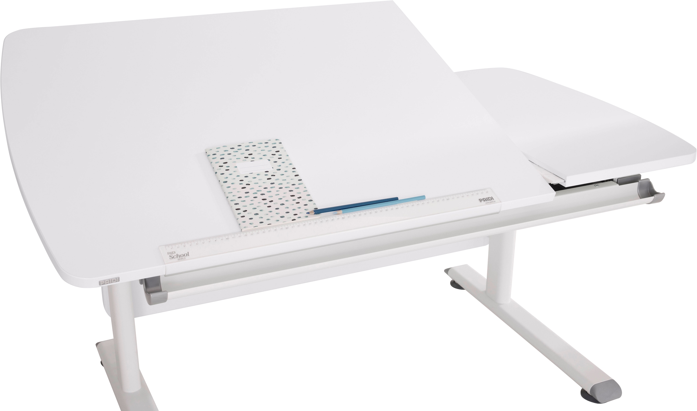 PAIDI Büromöbel-Set »Kinderschreibtisch & Drehstuhl in Weiß, mitwachsend & ergonomisch« Spar-Set, 130x70 cm Schülerschreibtisch, Kinderstuhl in Blau/Rosa,  stufenlos höhenverstellbar, neigbare Tischplatte, Schulstarter-Set