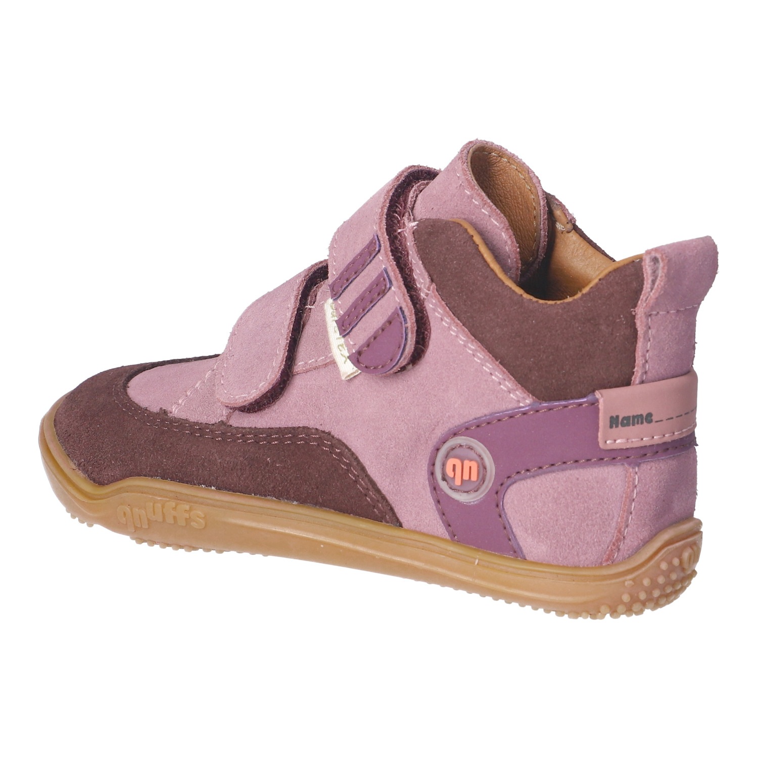 qnuffs Barfußschuh »Kastanie«  Klettschuh, mit Namensschild an der Ferse, kürzbarer Klettriemen
