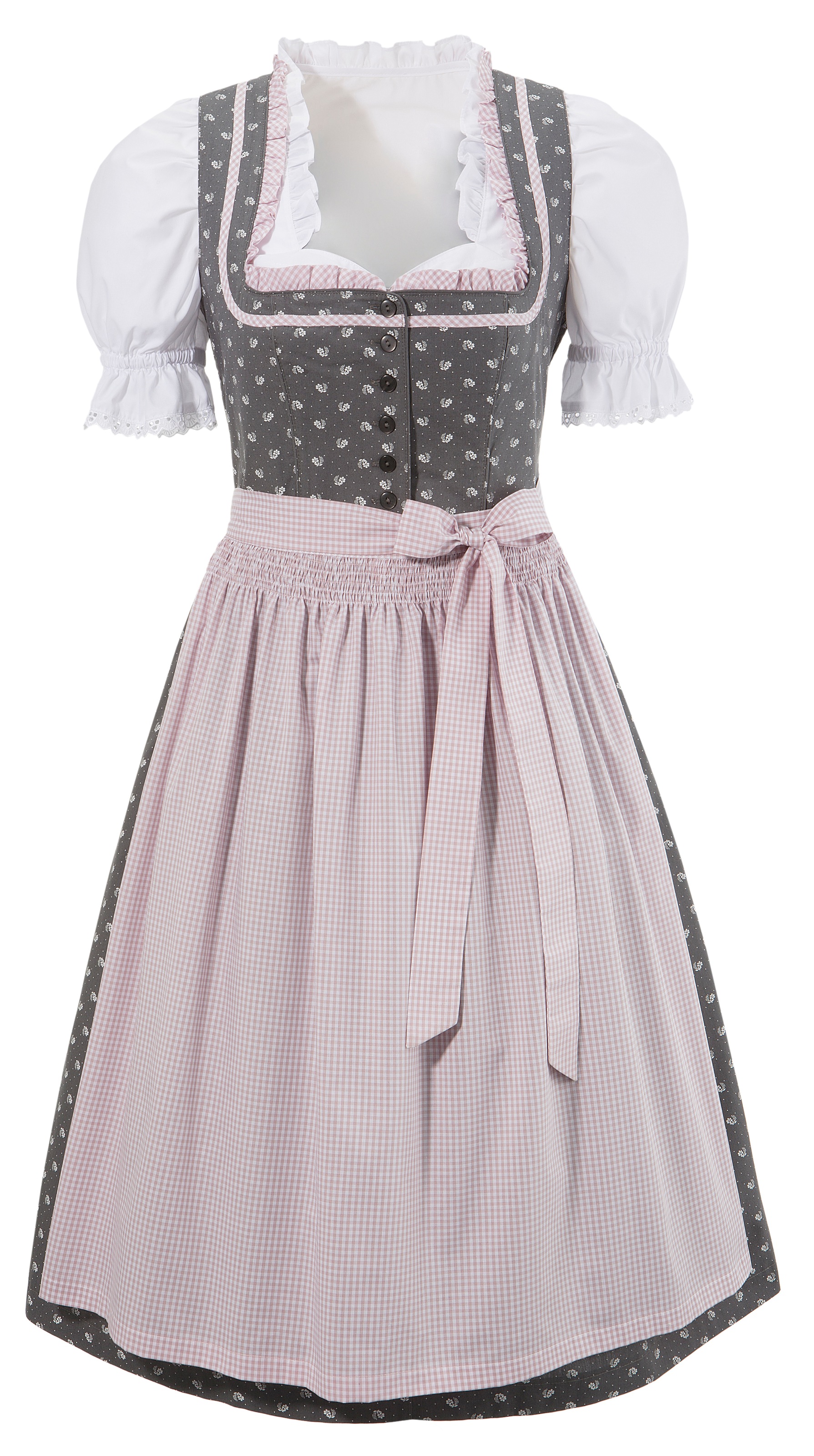 Dirndl, (3 tlg., mit Dirndlbluse), midi mit Rüschen am Ausschnitt