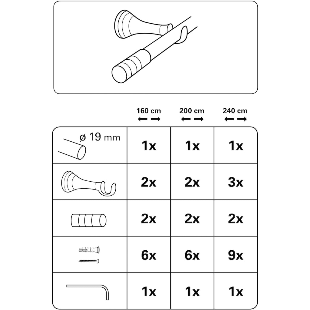 GARDINIA Gardinenstange »Gardinenstangen Set Metall«, 1 läufig-läufig, Fixmaß