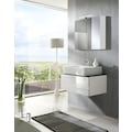 Homexperts Waschbeckenunterschrank »Sharpcut«, Moderner Waschtischunterschrank in Hochglanz weiß mit Grifffräsung und Glasplatte, B 80, H 33, T 47 cm