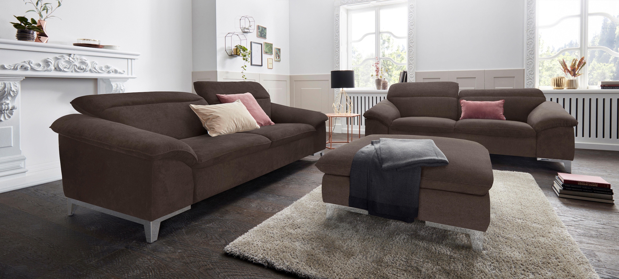 COTTA Polstergarnitur »Teresa L-Form«, (Set), Set bestehend aus: Ecksofa mit Kopfteilverstellung & Hocker