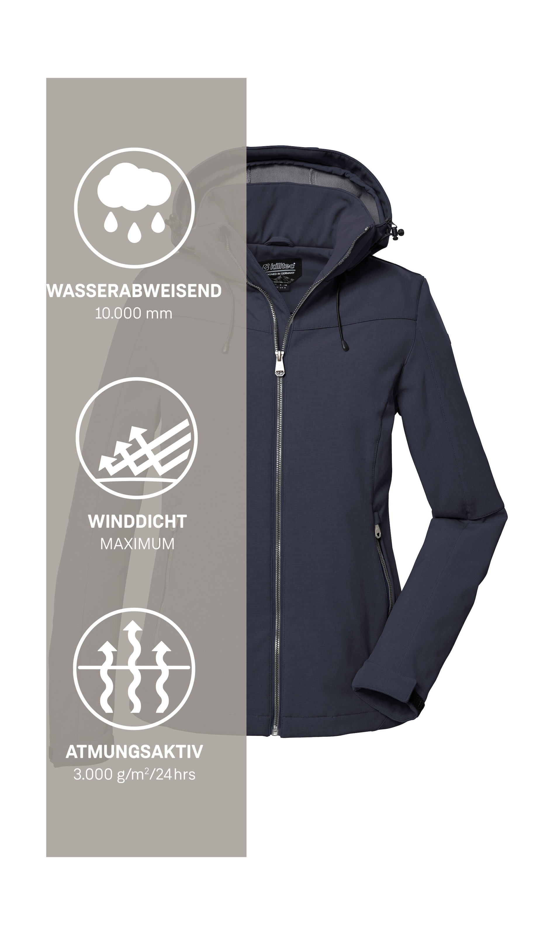 Killtec Softshelljacke »Damen Softshelljacke« Wasserabweisende, winddichte Softshelljacke mit abnehmbarer Kapuze