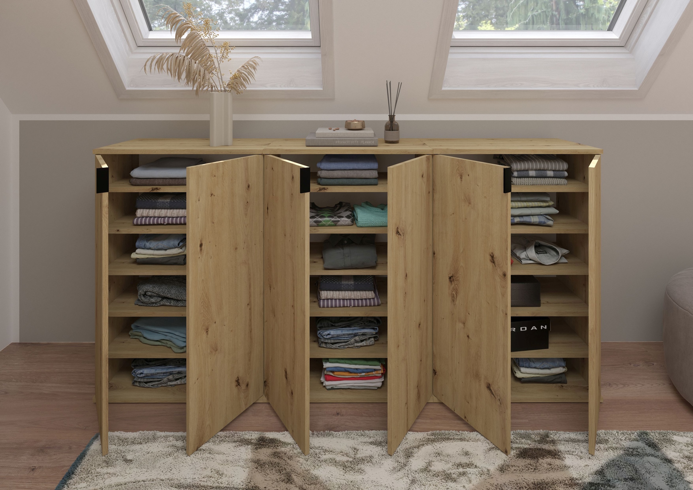 INOSIGN Garderoben-Set »Trondheim, Breite 183 cm, best. aus 3 Kommoden, 6 Türen, 18 Fächer«, (Set, 3 St.), Kommode, Sideboard, Kommodenkombination, Kommoden Set