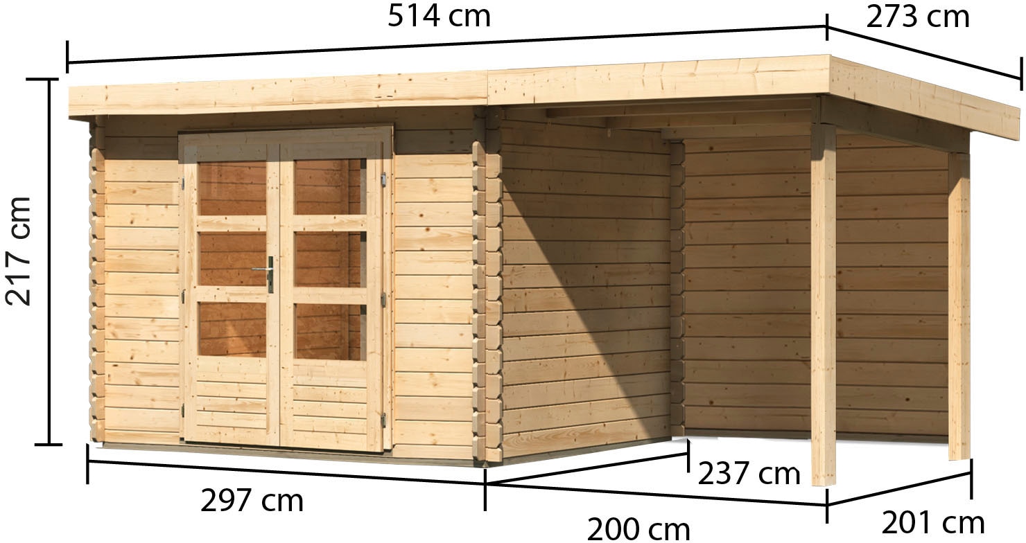 Karibu Gartenhaus »Schloßsee 3« mit Anbaudach und Rückwand