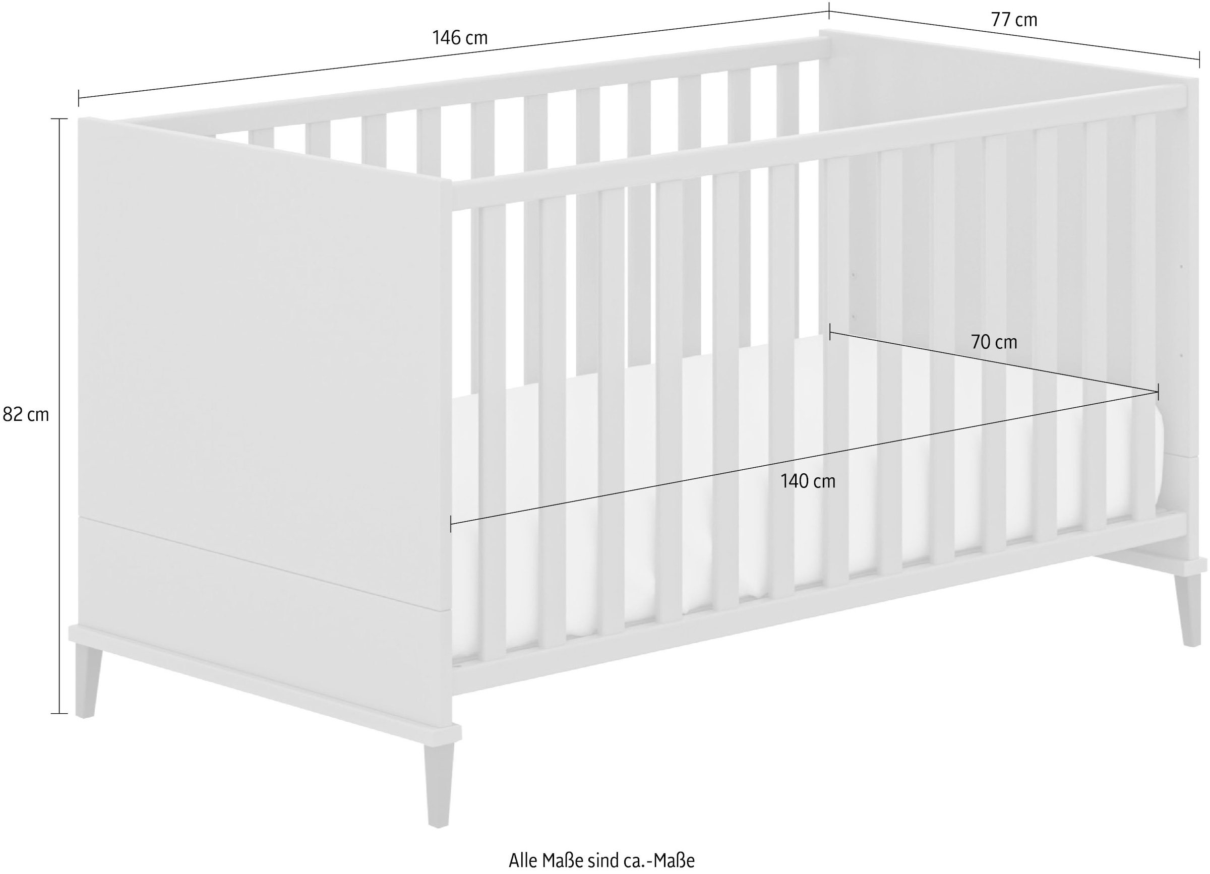 Transland Babybett »NEA, by PAIDI«, 4-fach höhenverstellbar, umbaubar zum Juniorbett/ Kindersofa