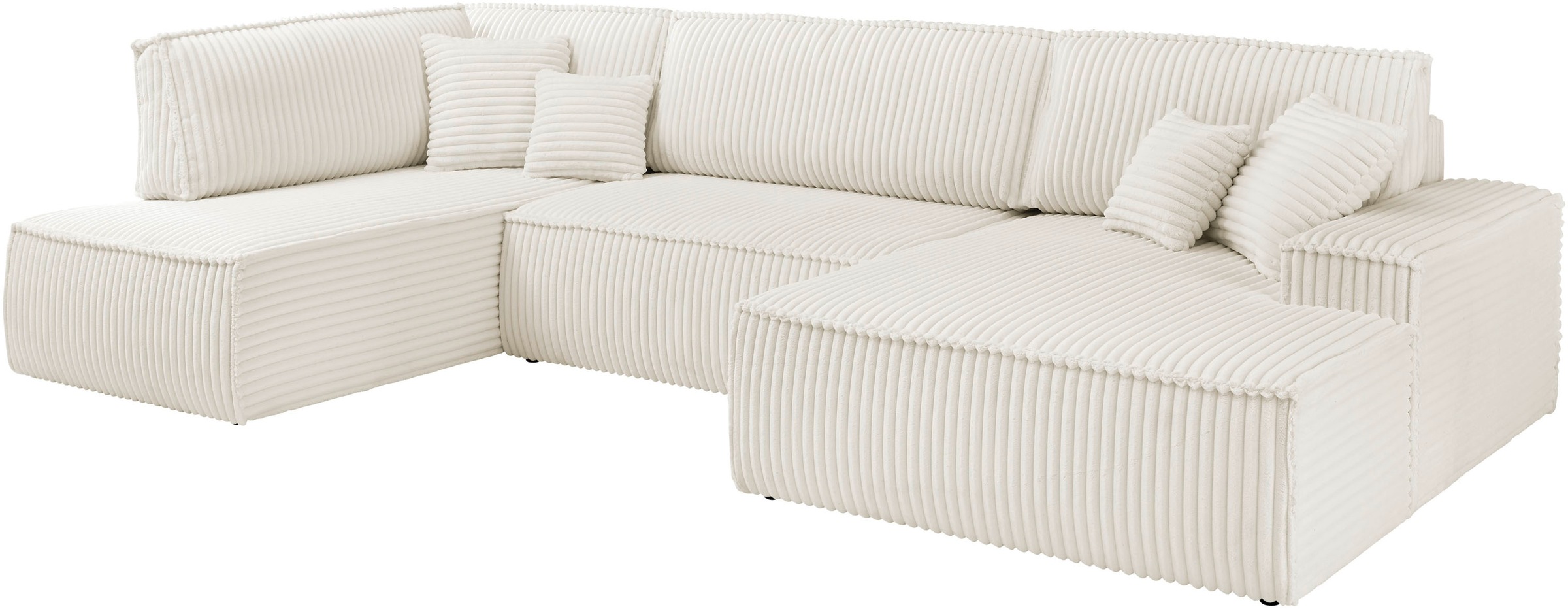 andas Wohnlandschaft »FINNLEY U-Form XXL 329 cm, Schlafsofa, Schlaffunktion m. Bettkasten«, (194/139 cm), Bouclé, Struktur und Cord