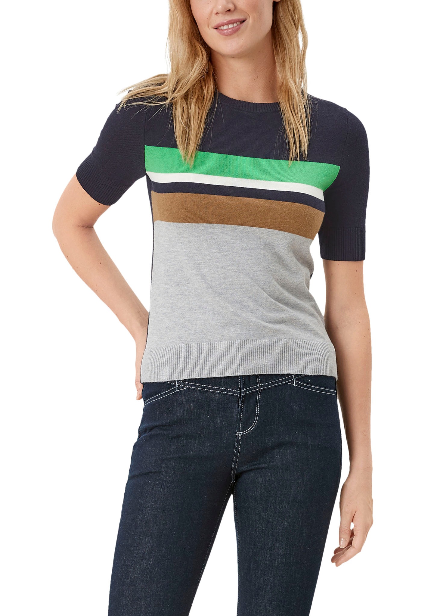 s.Oliver Kurzarmpullover, mit Rippenbündchen an Ärmel und Hals