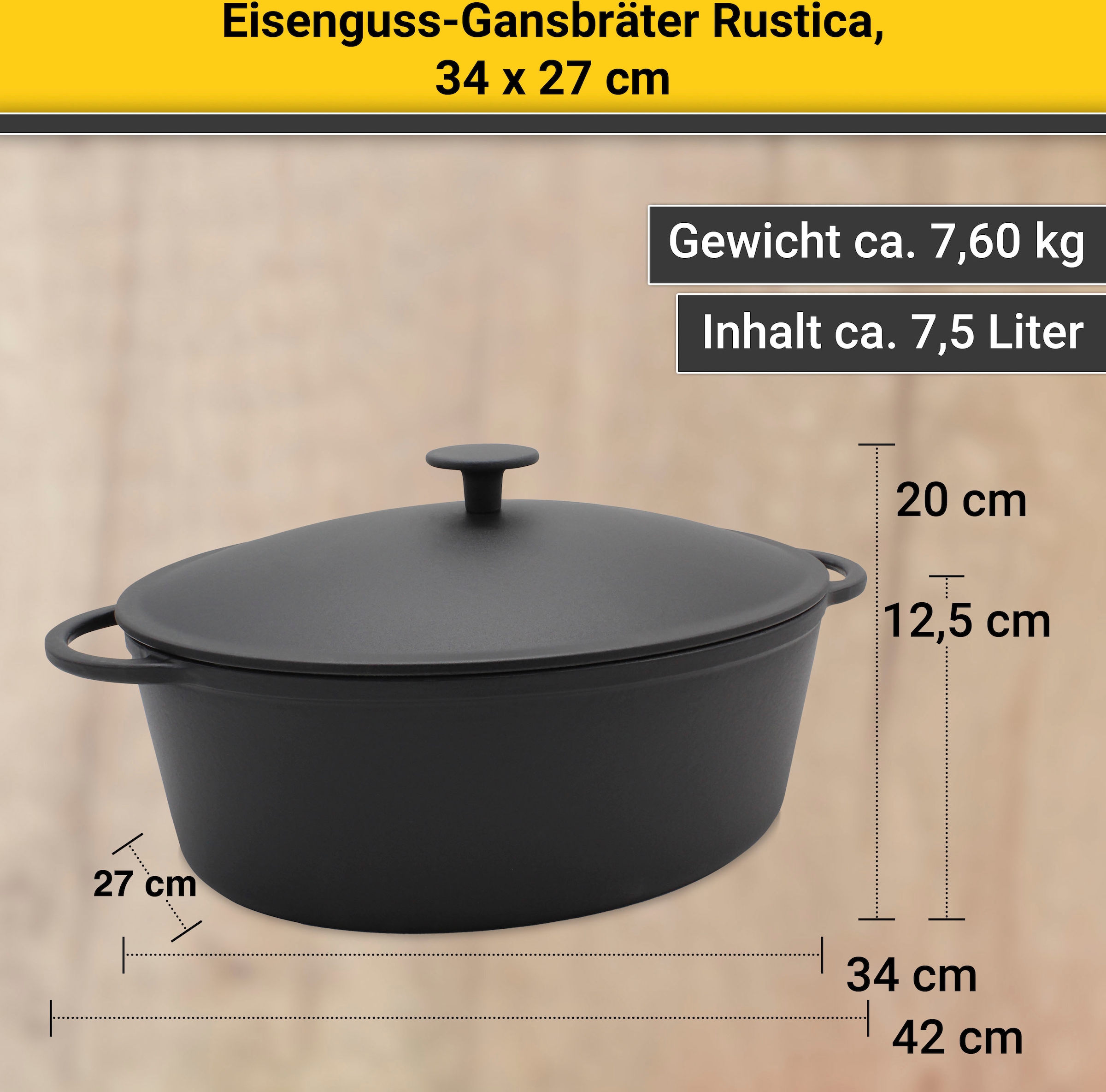 bestellen Induktion 7,5 Online Eisenguss-Emaille, OTTO Liter, »Rustica«, Krüger Shop Bräter im