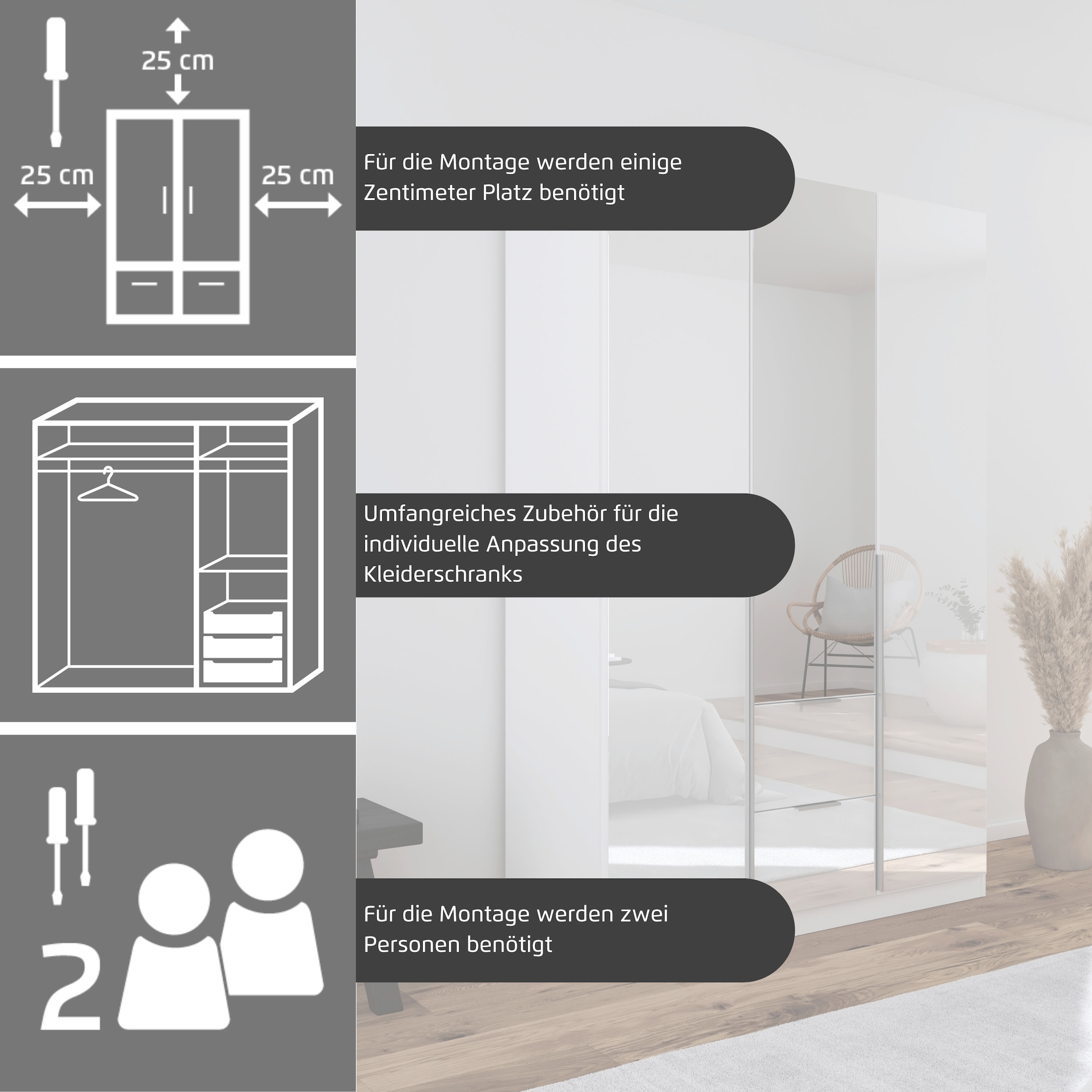 rauch Drehtürenschrank »Kleiderschrank Kleiderschränke Schrank Garderobe AGORDO mit Glasfront«, (in zwei Griff-Farben mit Glasfront), mit Außenschubkästen, in 6 Breiten und 2 Höhen MADE IN GERMANY