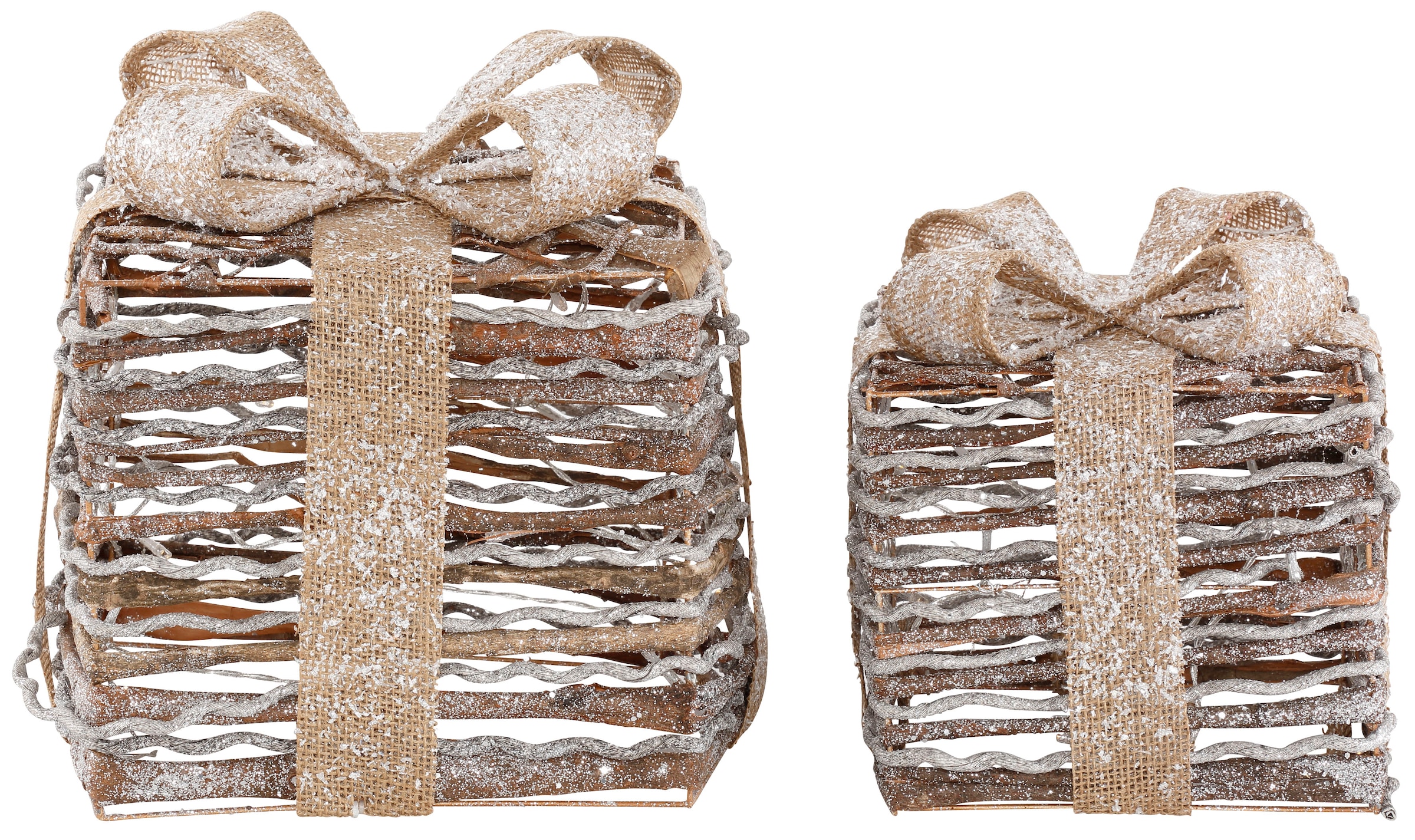 Myflair Möbel & Accessoires Dekoobjekt »Geschenkbox mit LED Beleuchtung« 2-teilig, mit Glitter 20x20x26 cm und 25x25x31 cm, Weihnachtsdeko