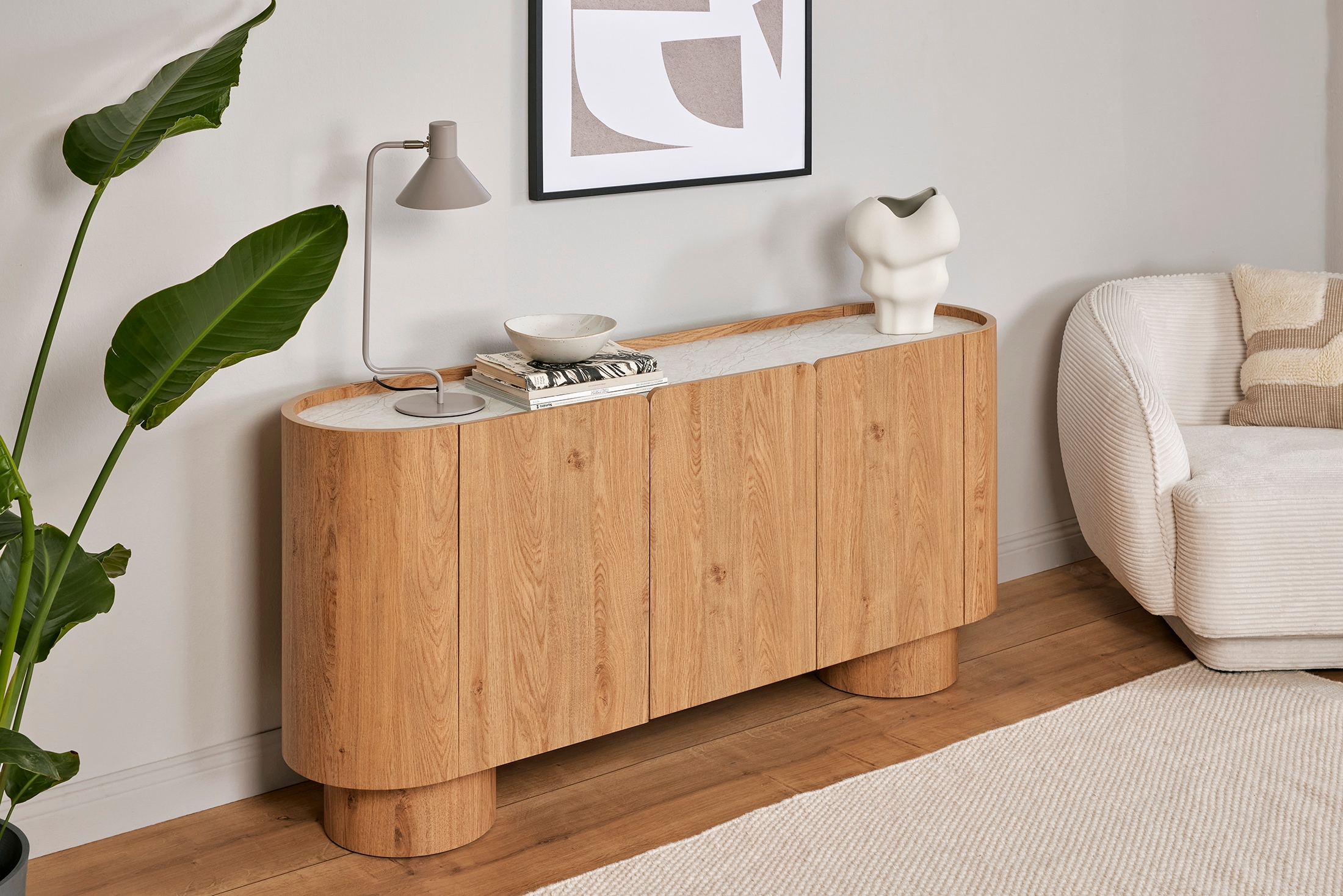 Jahnke Sideboard »CIRCO SB 160« 1 Stk. tlg. Sideboard, 3-türig, gerundetes Design, Marmor-Look, Breite 160 cm