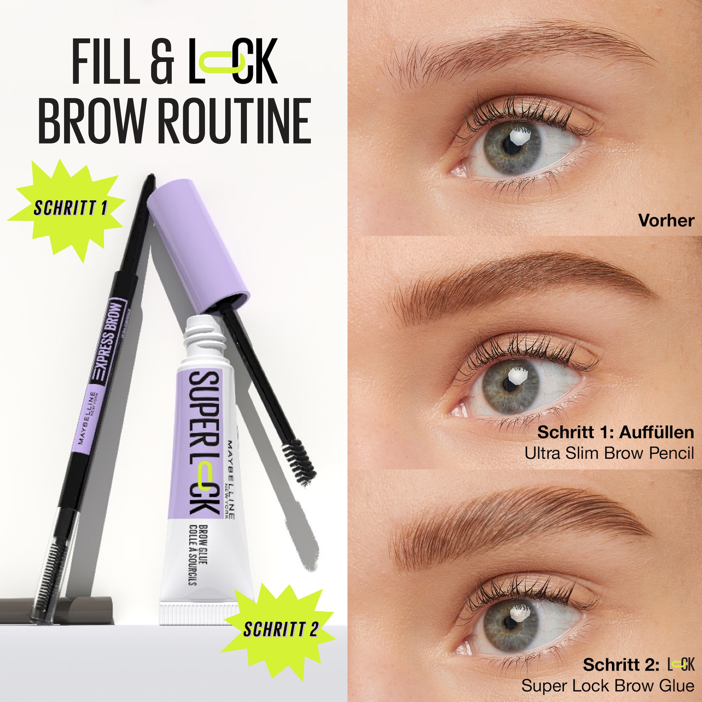 MAYBELLINE NEW YORK Augenbrauenpflege »Maybelline New York Super Lock Brow Glue« fixiert, definiert, formt, setzt Highlights, wischfest