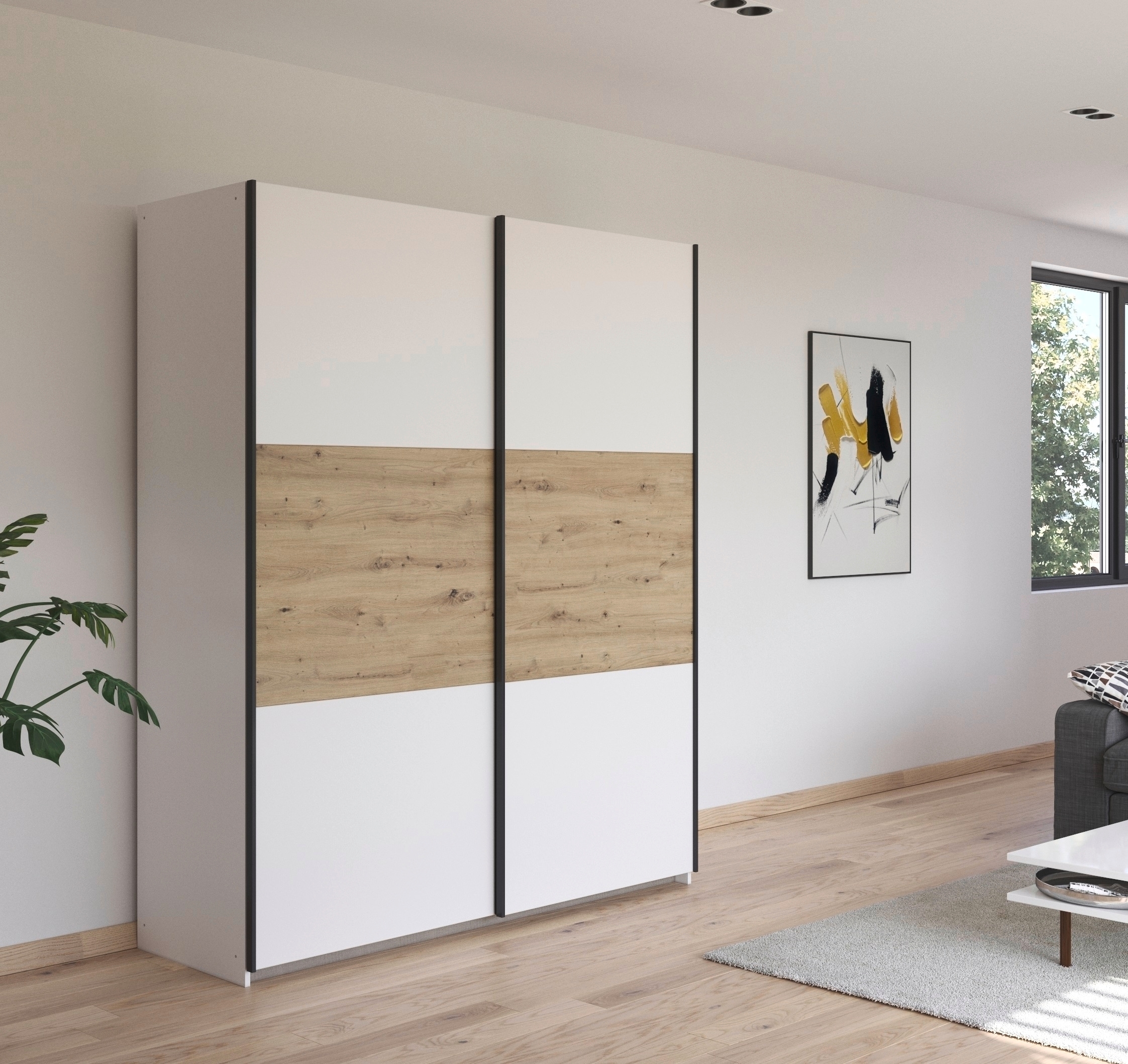 rauch Schwebetürenschrank »Kleiderschrank Schrank Garderobe Garderobenschrank Wäscheschrank NEO« 3 verschiedene Ausstattungen BASIC/CLASSIC/PREMIUM (inkl. SOFT-CLOSE),  mit großzügigem Stauraum und vielfältigen Farbkombinationen