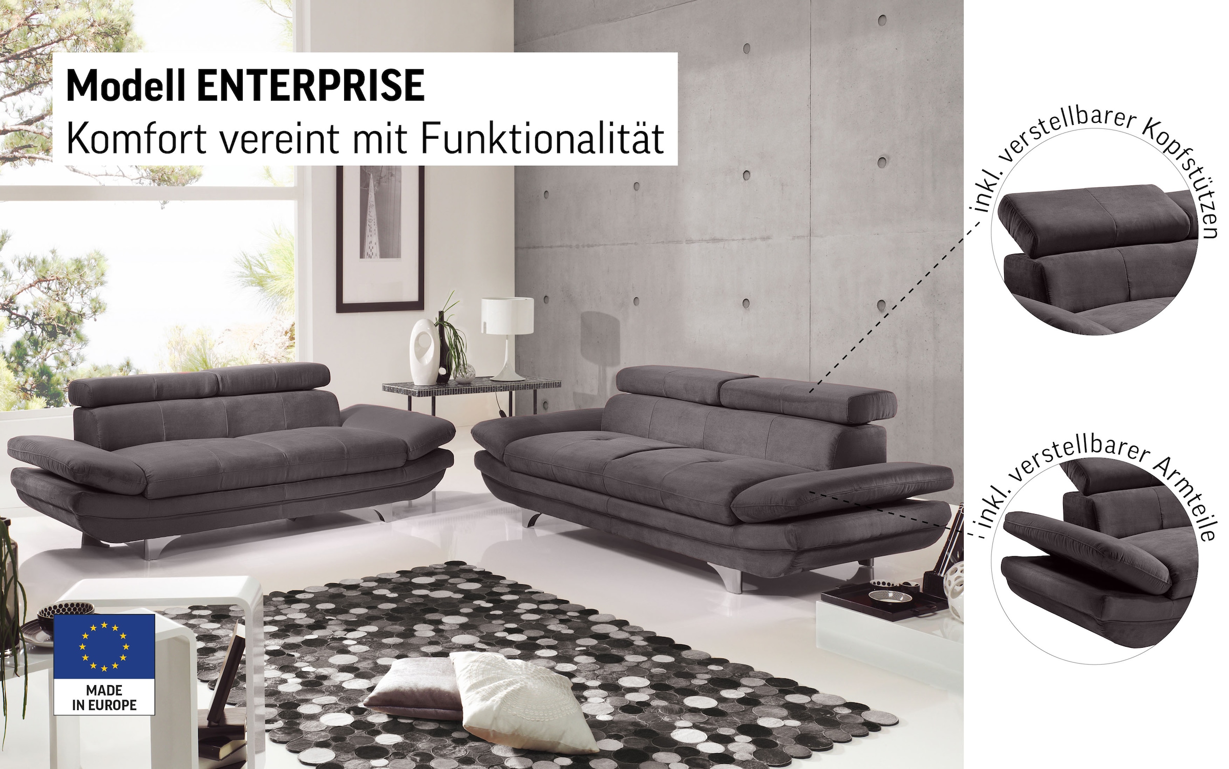 COTTA 2-Sitzer »Enterprise«, Big-Sofa, mit Armteilverstellung & Kopfteilverstellung