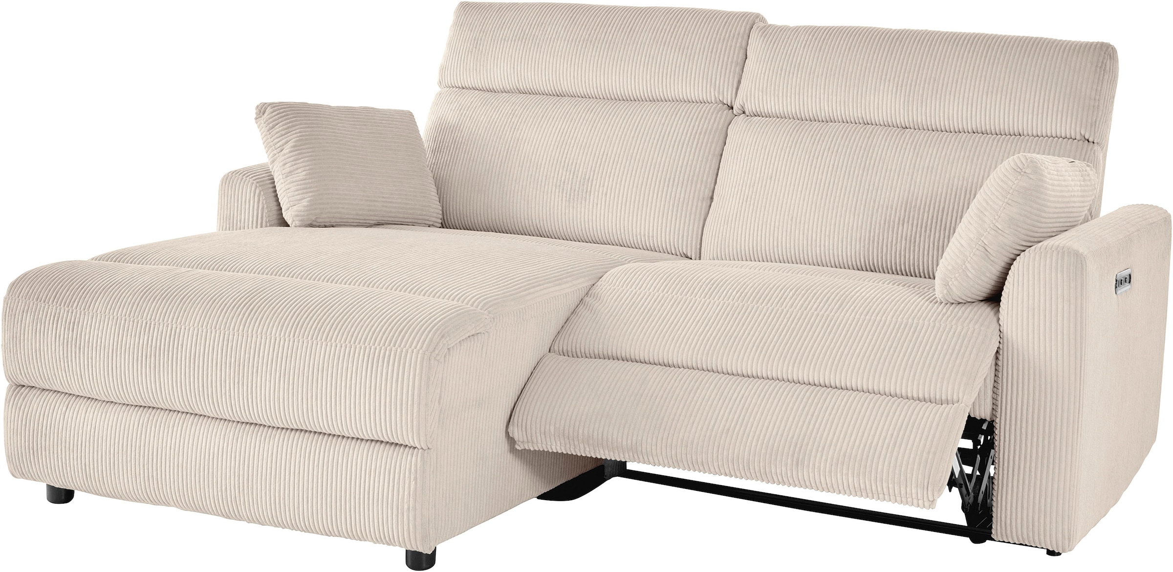 INOSIGN Ecksofa »JENNA, L-Form, 209cm, manuelle u. elektrische Funktion, mit USB A/C,«, Liegefunktion 105°-150°, Federkern, Cord