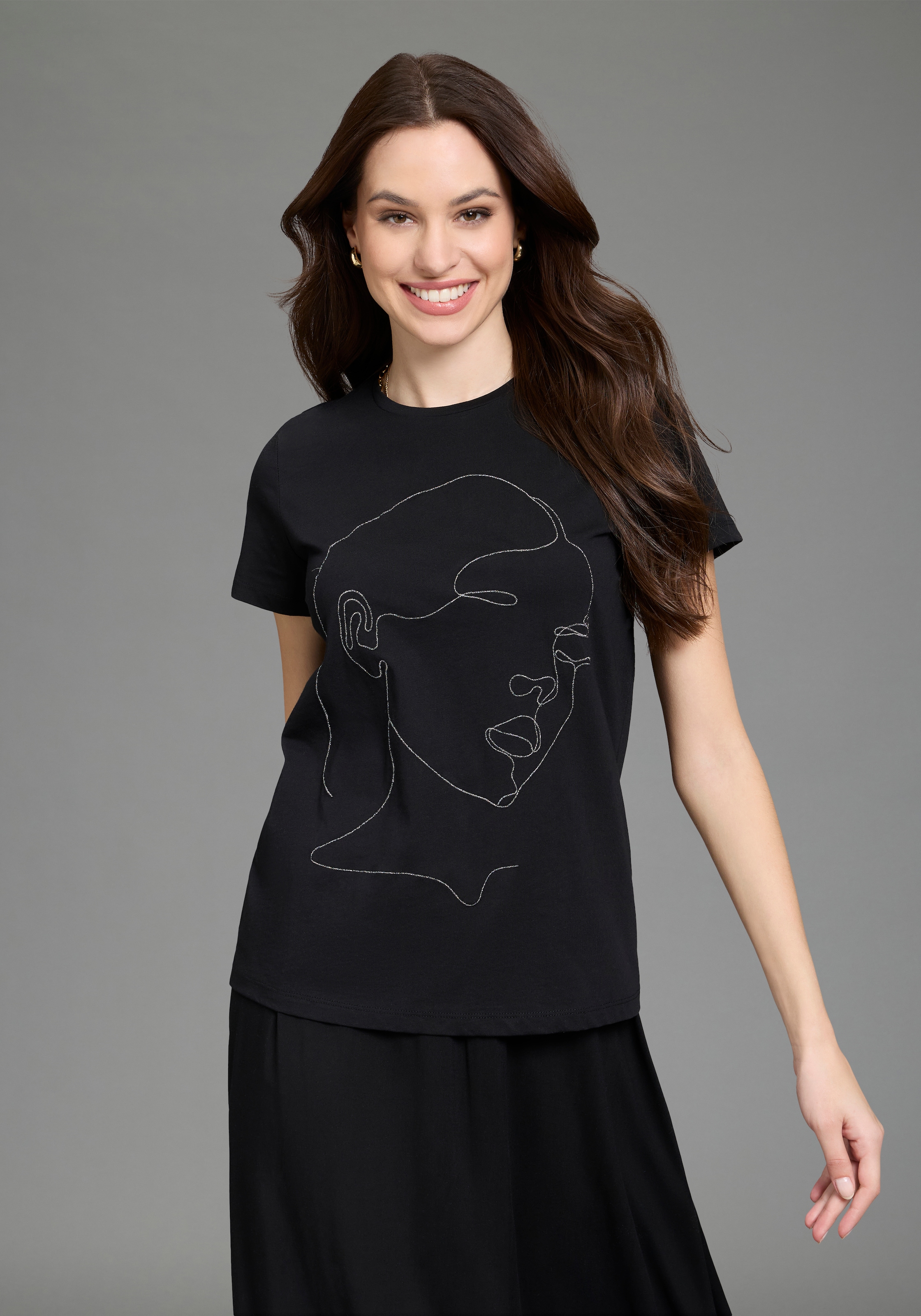 Laura Scott T-Shirt mit Stickerei, schimmernde Optik, moderner Look