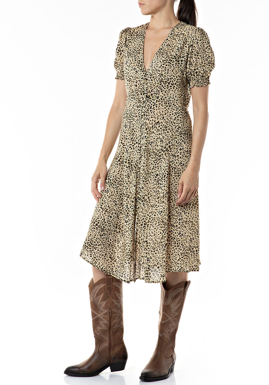 Replay Sommerkleid, süßes Midikleid mit Animalprint