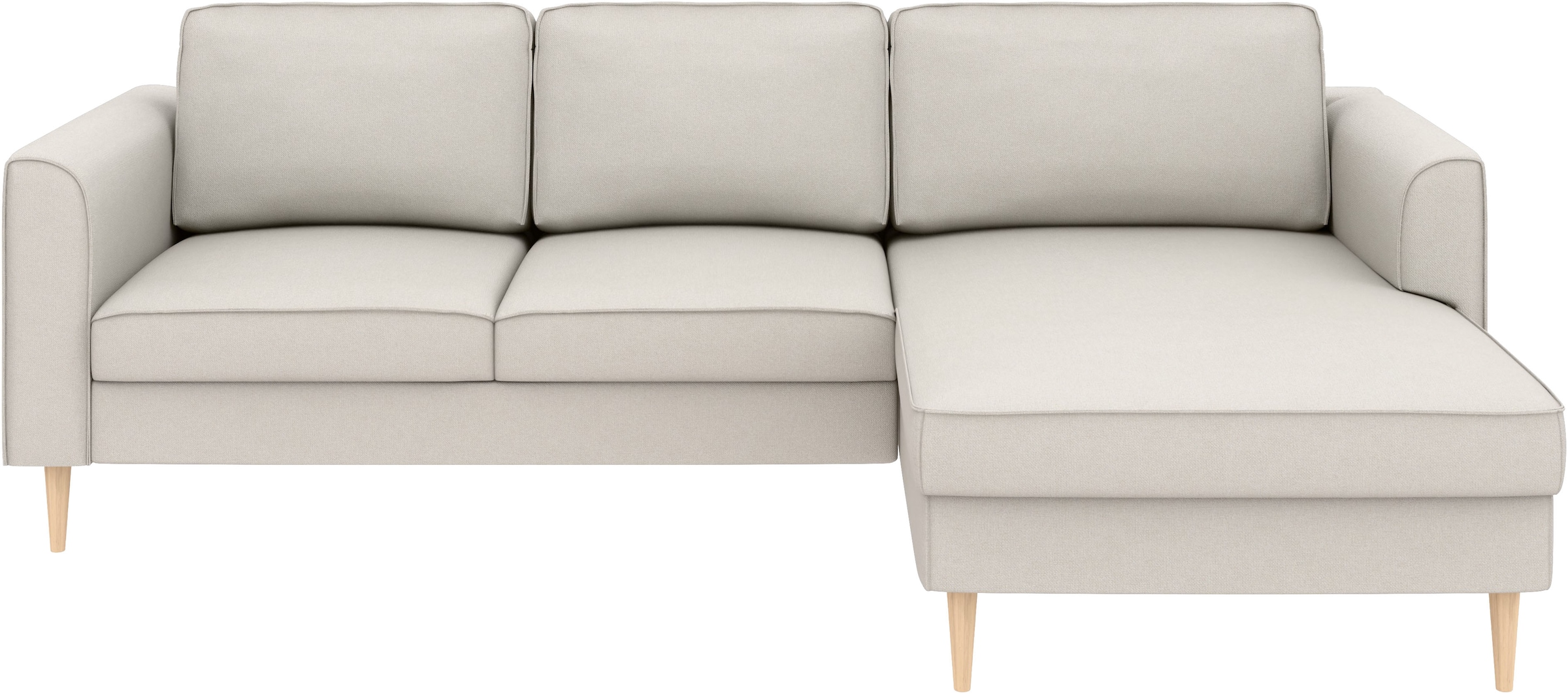 Home affaire Ecksofa »Booster, whlw. mit Schlaffunktion & Bettkasten, Fuß Buche lackiert« Recamiere beidseitig montierbar, L-Form, in Cord & Struktur, B: 232 cm