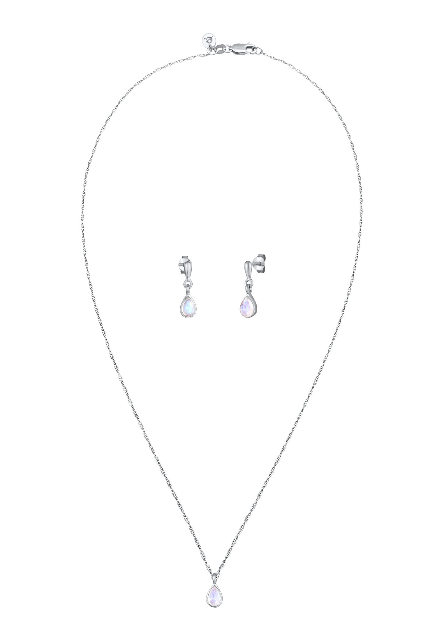 Elli Premium Ohrring und Ketten Set »Schmuckset Mondstein Tropfen Kette Ohrhänger 925 Silber«