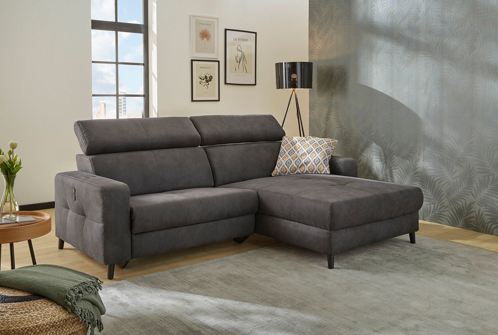 Jockenhöfer Gruppe Ecksofa »Doppio L-Form, B: 247 cm, mit elektr. Relaxfunktion und« Kopfteilverstellung, USB-Anschluss, induktive Ladestation & Zierkissen