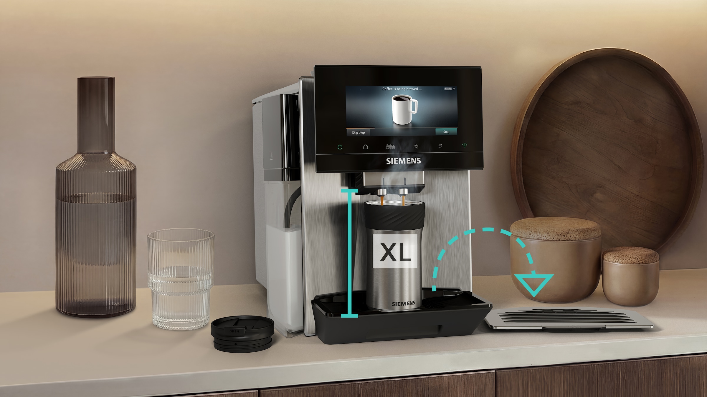 SIEMENS Kaffeevollautomat »EQ900 TQ923EZ3, autom. Reinigung, 41 versch. Getränke, XL-Getränke« farbiges 6.8'' TFT-Display, individuelle Aromaeinstellung, Edelstahl