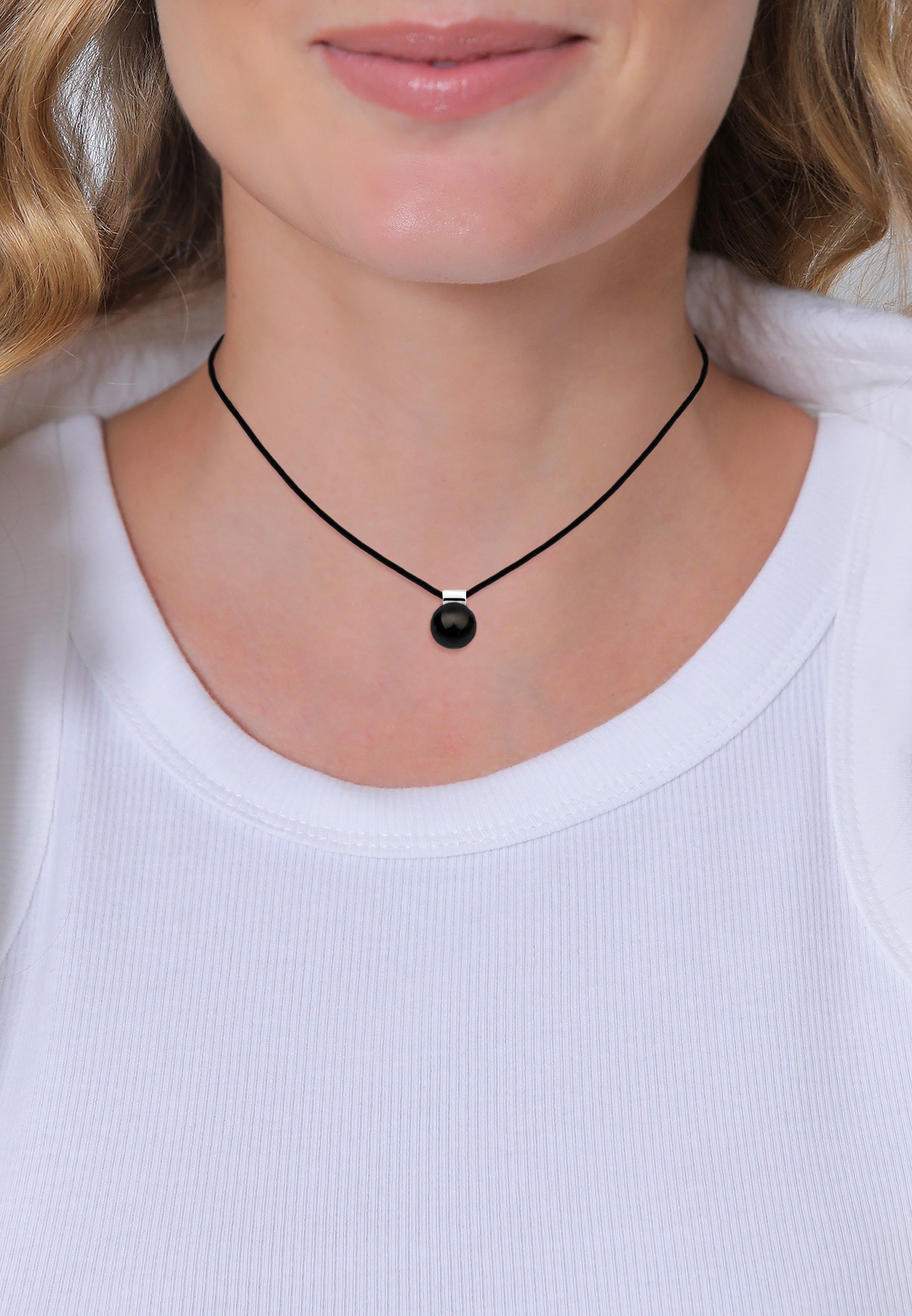 Nenalina Silberkette »Halskette Kautschuk Synthetische Perle 925 Silber«