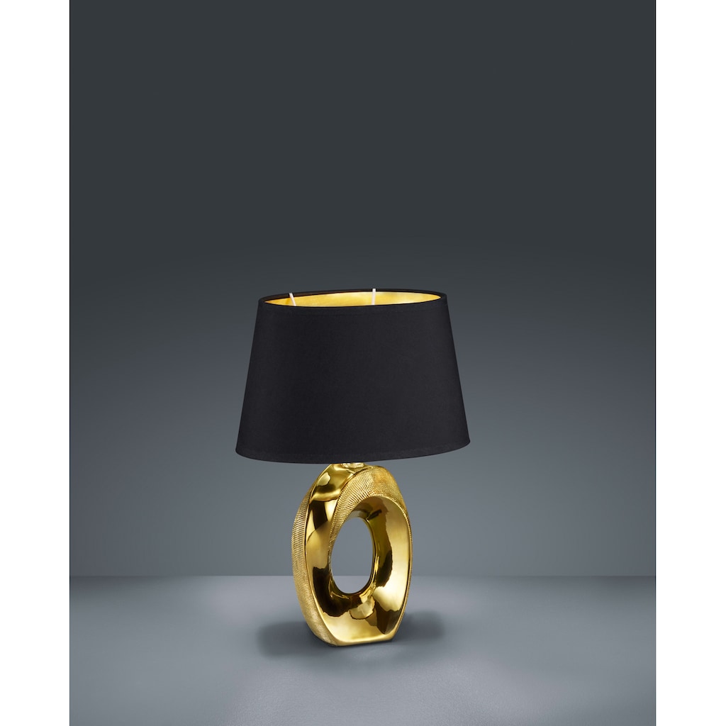 TRIO Leuchten Schreibtischlampe »Taba«, E14, 1 St., Nachttischlampe, Tischlampe golfarbig, Stoffschirm in schwarz/gold, Leuchtmittel wechselbar E14, Wohnzimmerlampe