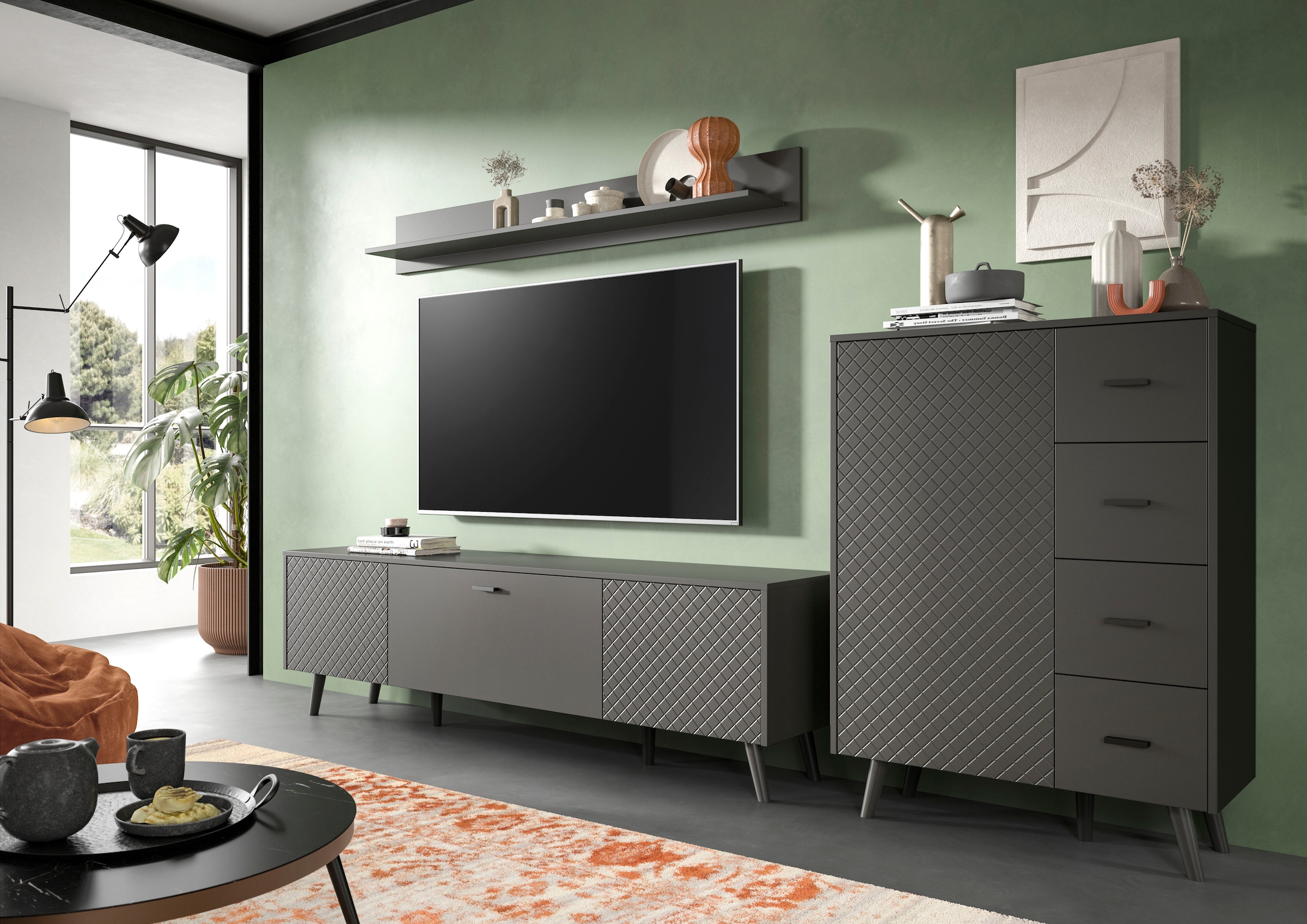 Home affaire Wandboard »RHOMBUS, Breite 160 cm« 1 Stk. tlg. Wandregal, Wandboard, Wohnzimer, Esszimmer