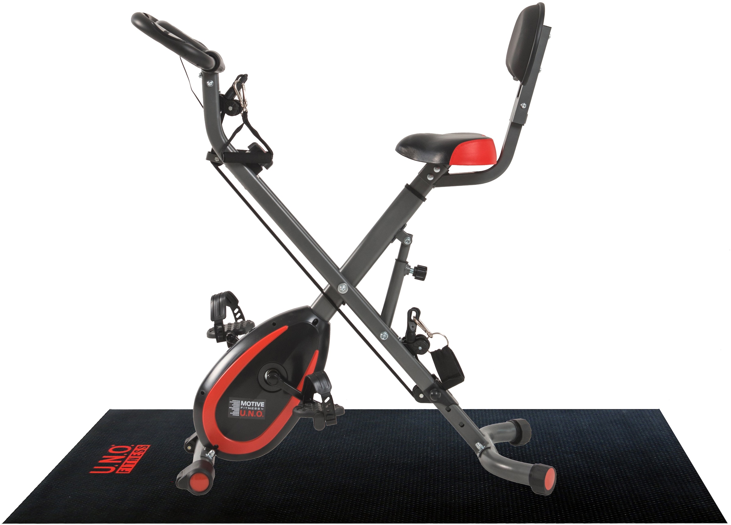 MOTIVE FITNESS by U.N.O. Heimtrainer »Multi-Function X-BIKE (mit/ohne Unterlegmatte)«, inkl. Seilzug für Arme und Beine