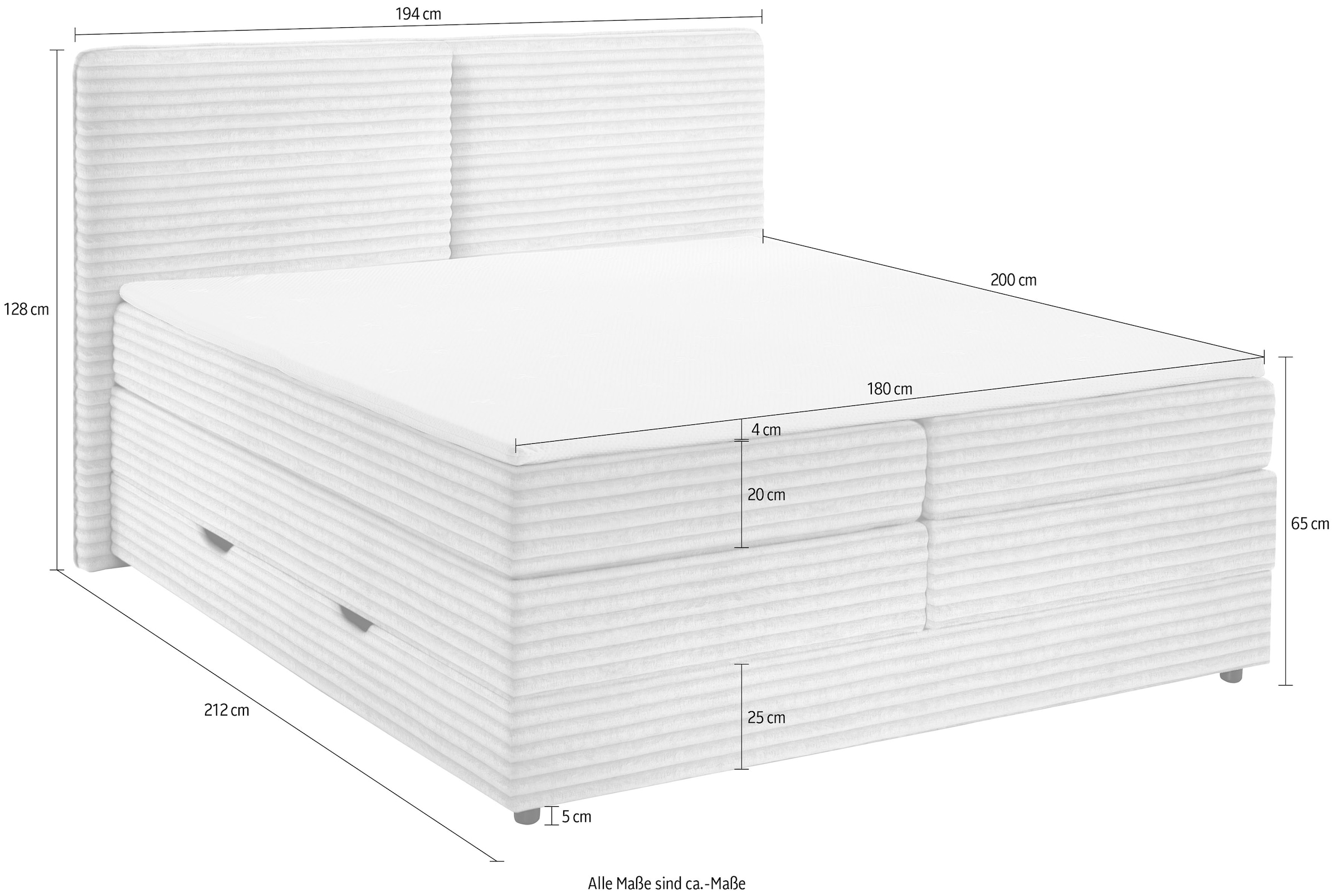 Home affaire Boxbett »VÄSTERVIK, Polsterbett mit Bettkasten und Taschenfederkernmatratze H3« mit Topper, kuscheliger Breitcord-Stoff, Liegefläche 180x200cm