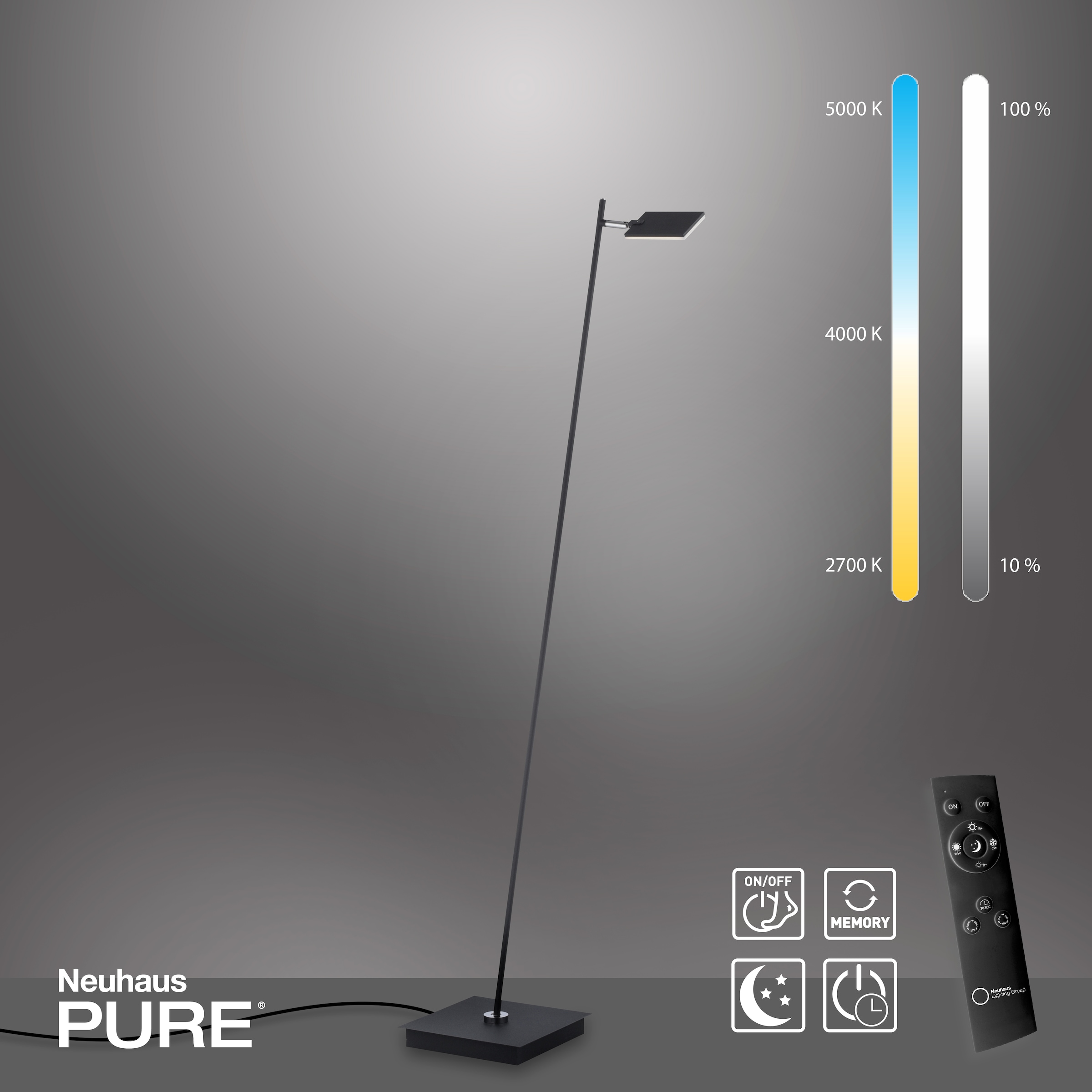 Neuhaus PURE LED Stehlampe »PURE Mira« LED-Board 1 Stk. warmweiß - kaltweiß Dimmbar, CCT, Fußschalter, Fernbedienung, drehbar