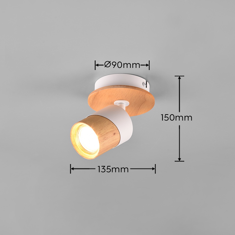 TRIO Leuchten Deckenstrahler »ARUNI, Spot 1-flammig Wandspot Deckenspot exkl 1x GU10 max 10W«, 1 flammig, Leuchtmittel GU10 | Leuchtmittel wechselbar, Wandstrahler mit ON/OFF-Schalter Materialmix Holz / Metall verstellbar