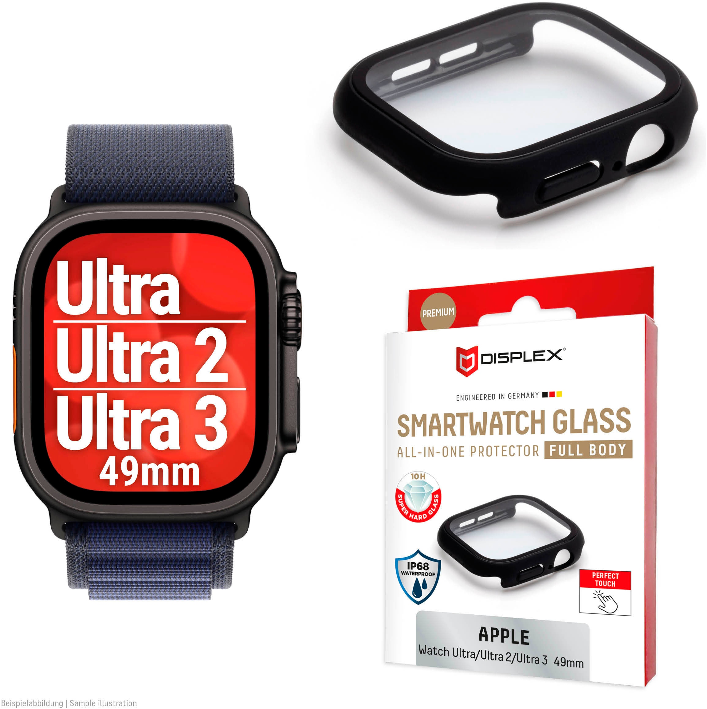 Displex Displayschutzglas »Smartwatch Glass All-In-One Protector Full Body« für Apple Watch Ultra 49 mm;Apple Watch Ultra 2 49 mm;Apple Watch Ultra 3 49 mm Displayschutzfolie, Schutzfolie, Bildschirmschutz, kratz- & stoßfest